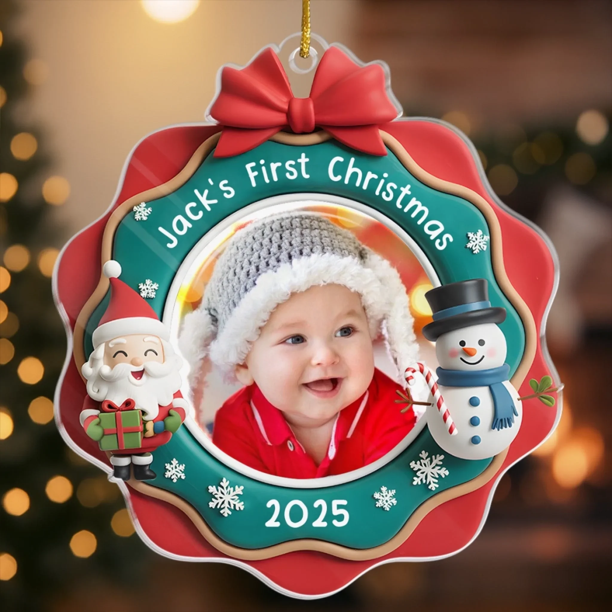 Custom Photo Acrylic Ornament - Personalized Christmas Baby Shower, Gender Reveal Gifts For New Moms, New Dads, New Parents - Jingle All The Way, Baby Style - Robaser