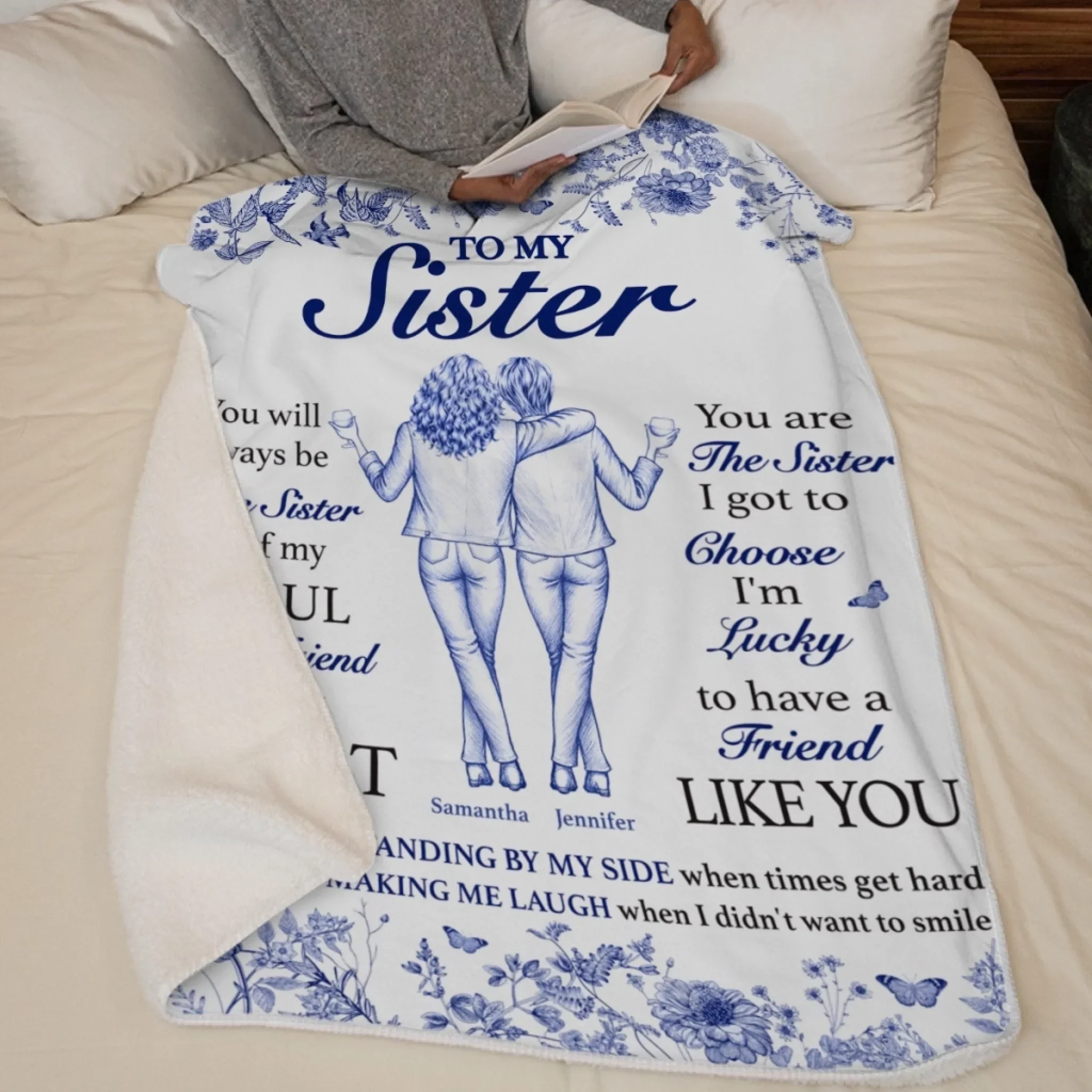 Custom Blanket - Personalized Best Friend Birthday Gifts For Women, Besties, Sisters, BFF - Lucky To Have A Friend Like You - Robaser