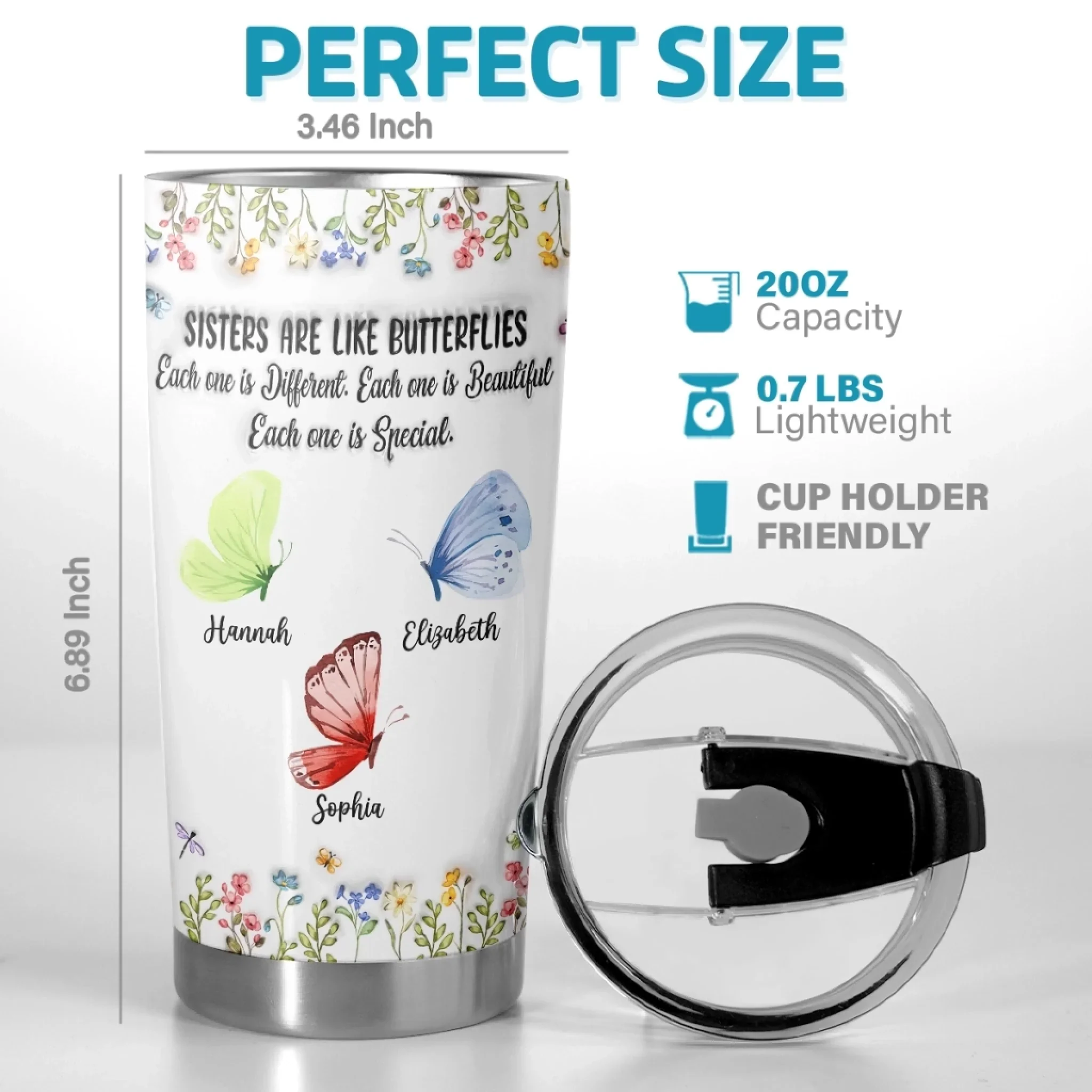 Custom Butterfly Tumbler - Personalized Best Friend Birthday Gifts For Women, Besties, Sisters, BFF - Together We Fly Higher - Robaser