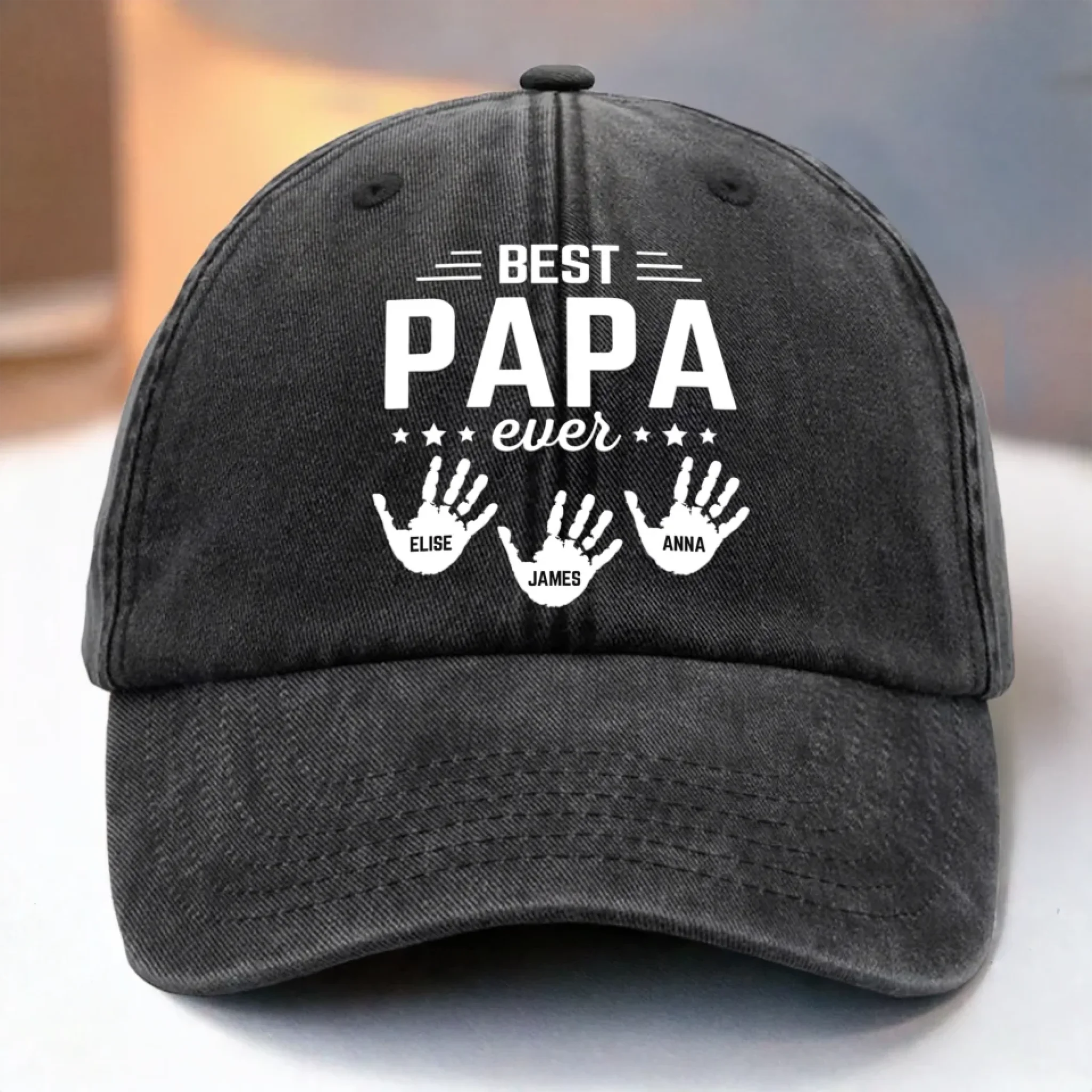 The Hands That Made Him Papa - Family Personalized Custom Vintage Washed Denim Baseball Cap - Father's Day, Gift For Dad, Grandpa - Robaser