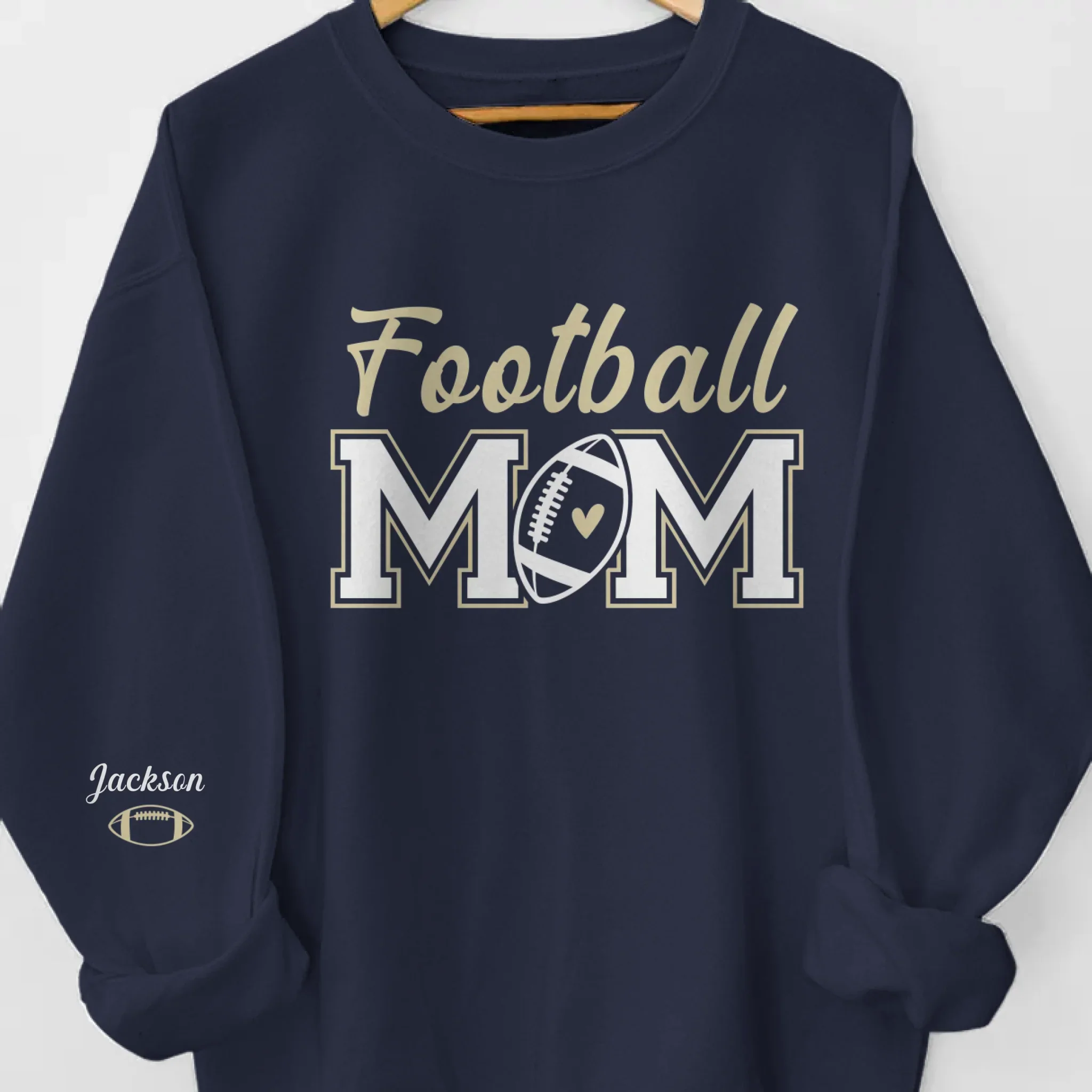 Custom Football Mom Unisex Sweatshirt, Hoodie With Design On Sleeve Personalized Birthday Football Gifts For Mom, Football Lovers, NFL Fans, Sport Lovers - Proud Football Mama with Kids Name - Robaser
