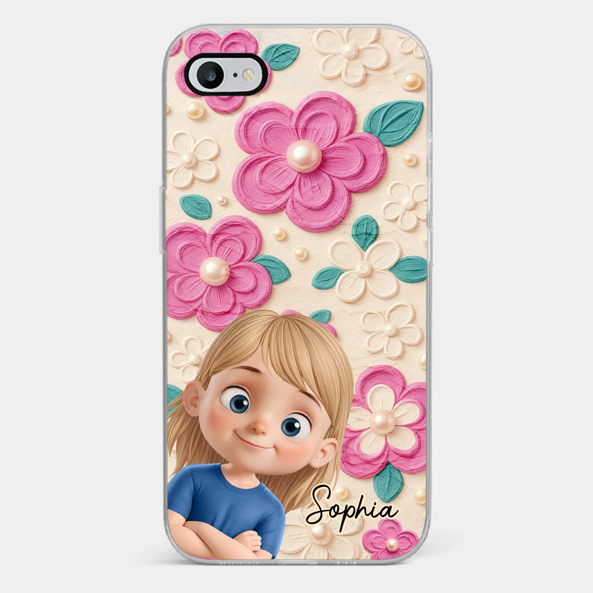 Custom 3D Inflated Effect Printed Clear Phone Case - Personalized Birthday Gifts For Mom, Grandma - Blossoms And Precious Little Faces - Robaser