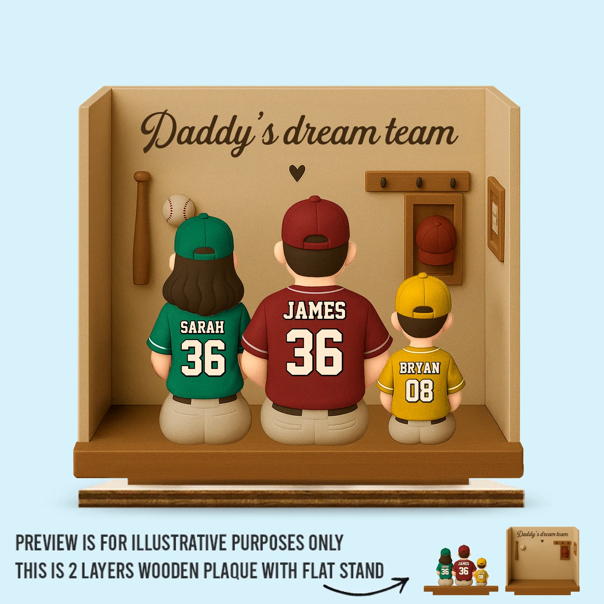 Dad  s All-Star Squad - Family Personalized Custom Shaped 2-Layered Wooden Plaque With Flat Stand - Father's Day, Gift For Dad, Sport Lovers, Sport Players - Robaser