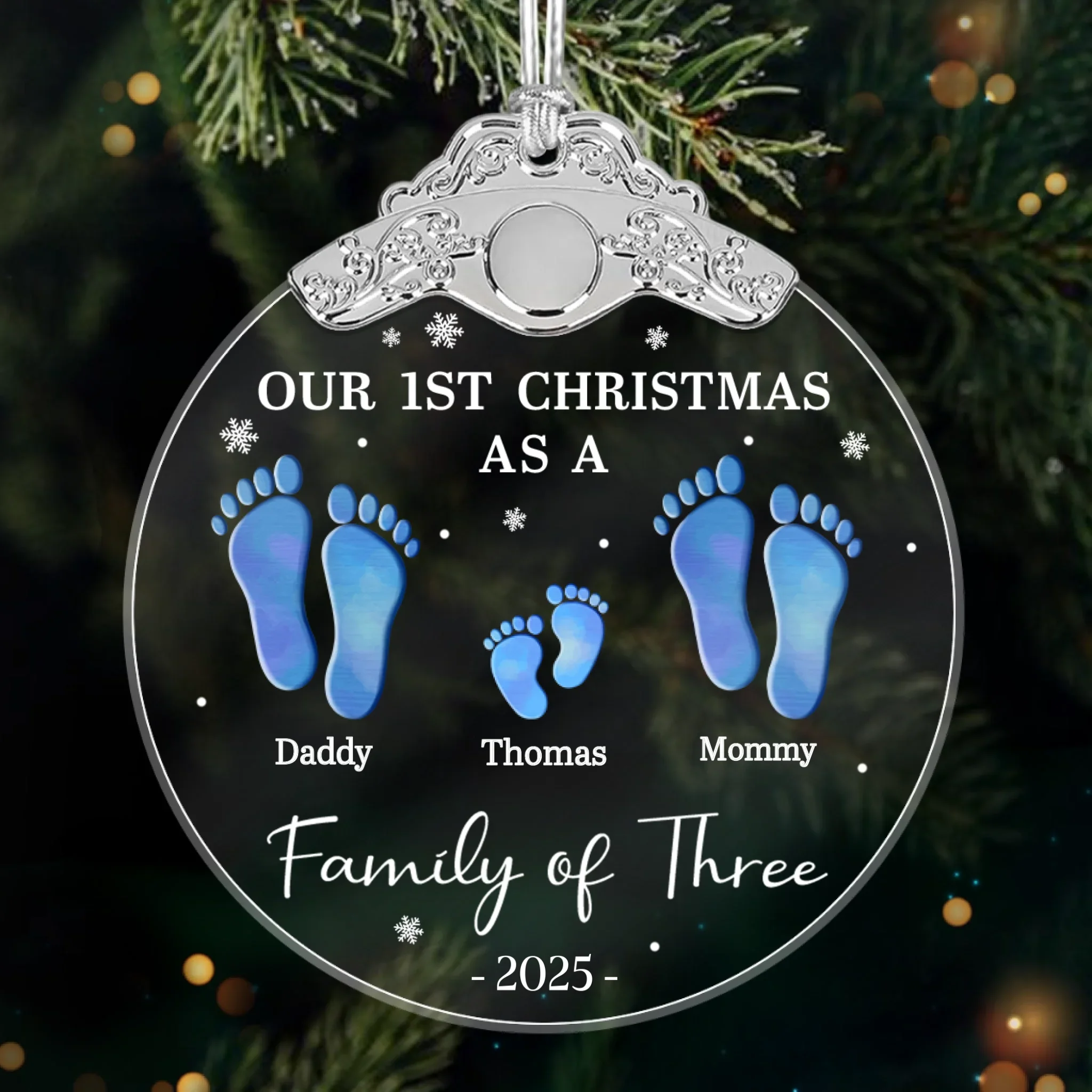 Custom Glass Ornament - Personalized Christmas Birthday Gifts For Mom, Dad, Kids - First Christmas, Full House - Robaser