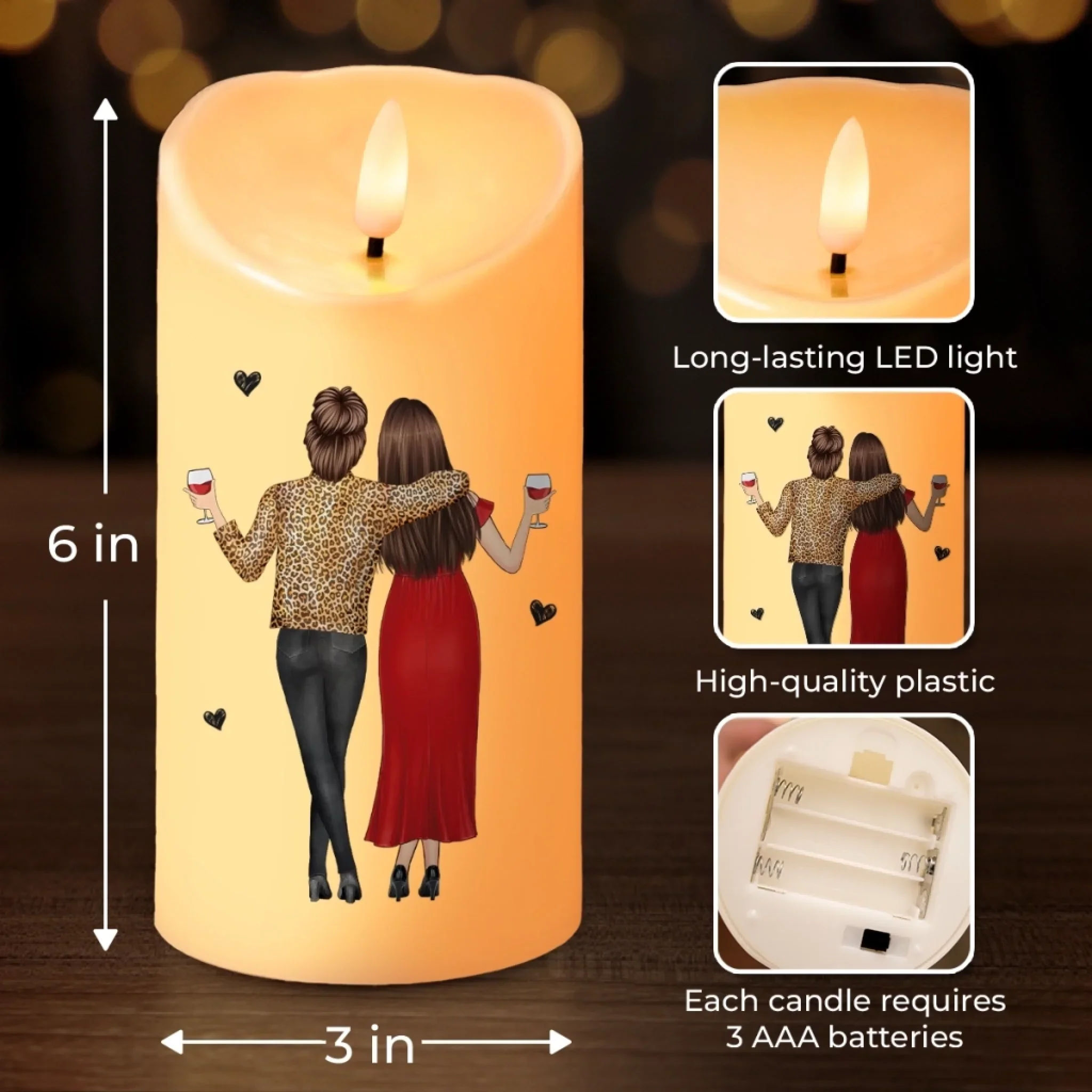 Custom LED Candle - Personalized Best Friend Birthday Gifts For Women, Besties, Sisters, BFF - Glowing Through It Together - Robaser