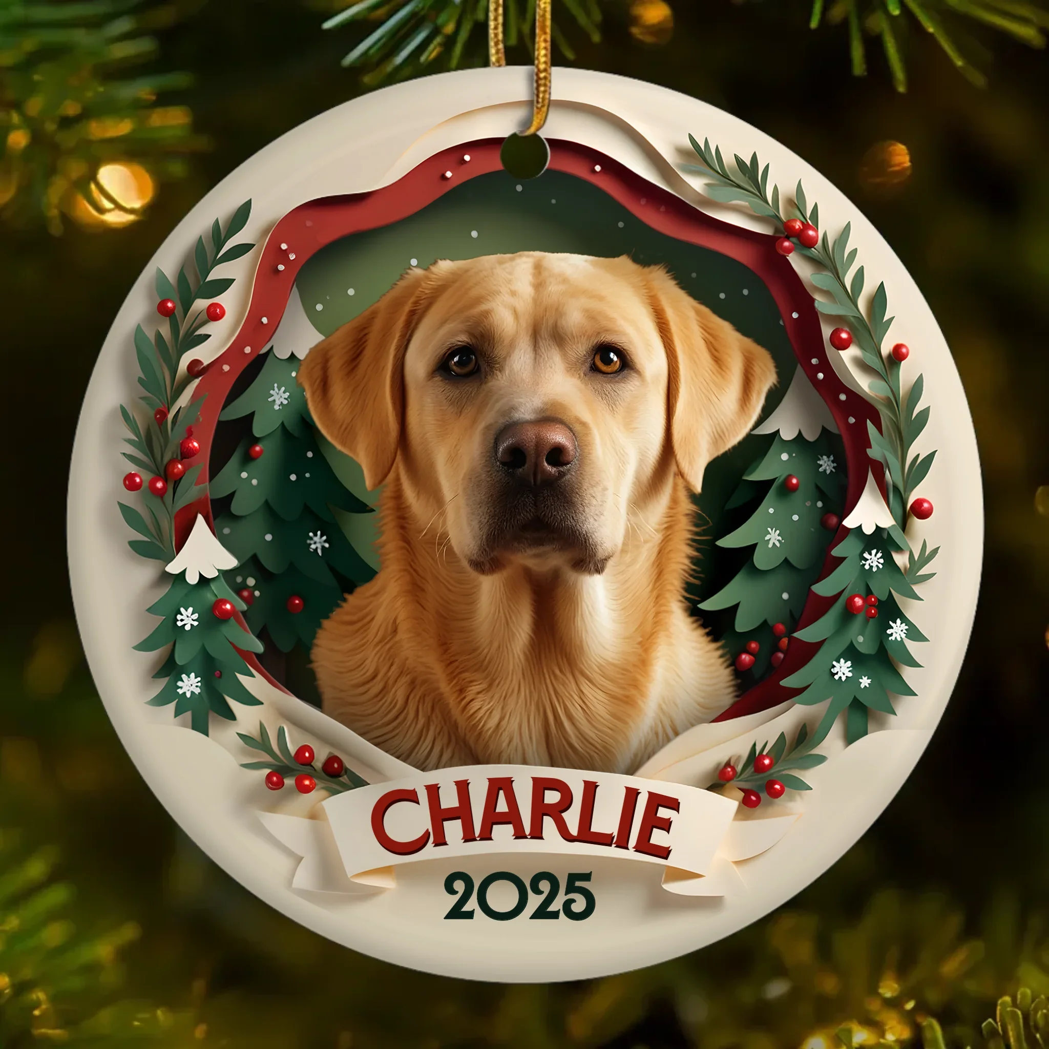 Custom Photo Ceramic Ornament - Personalized Pet Memorial Sympathy Gifts For Dogs, Cats - Forever In My Heart - Robaser