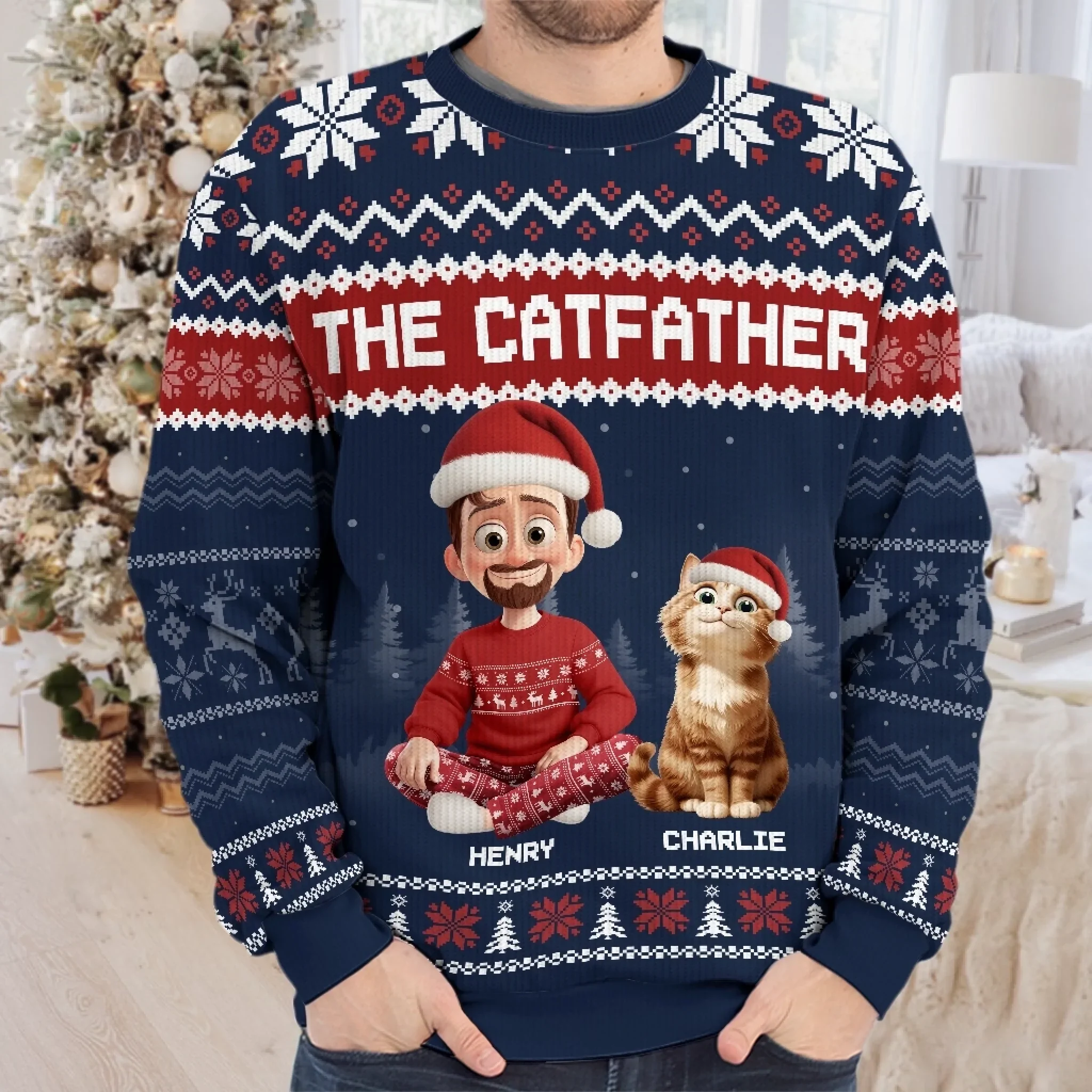 Custom Unisex Ugly Sweatshirt - Personalized  Christmas Birthday Gifts For Cat Lovers, Cat Mom And Dad - Purrfectly Loved - Robaser