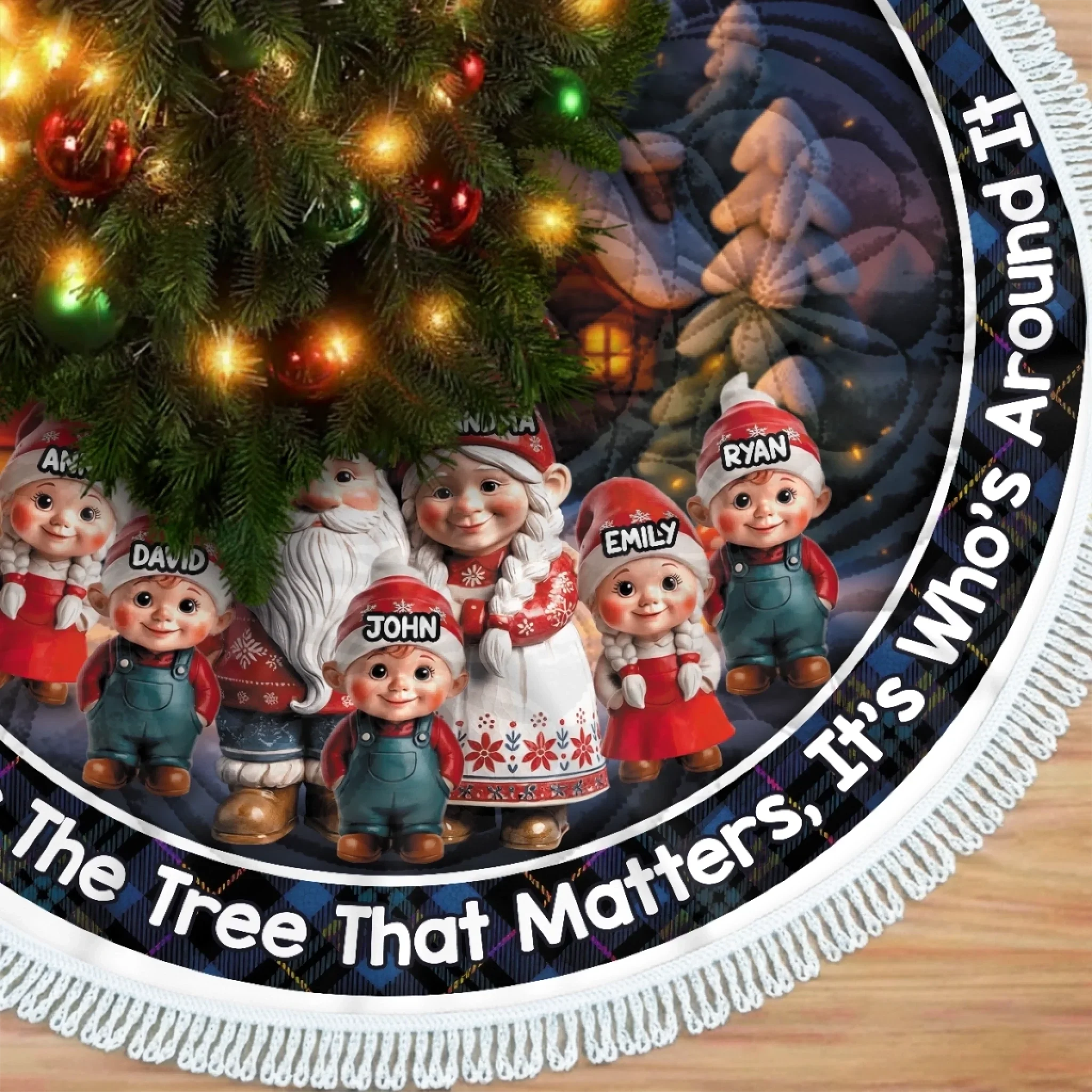 Custom Gnome Tree Skirt - Personalized Christmas Birthday Gifts For Grandma, Grandpa, Grandparents - Hearts Gather Warm This Christmas - Robaser