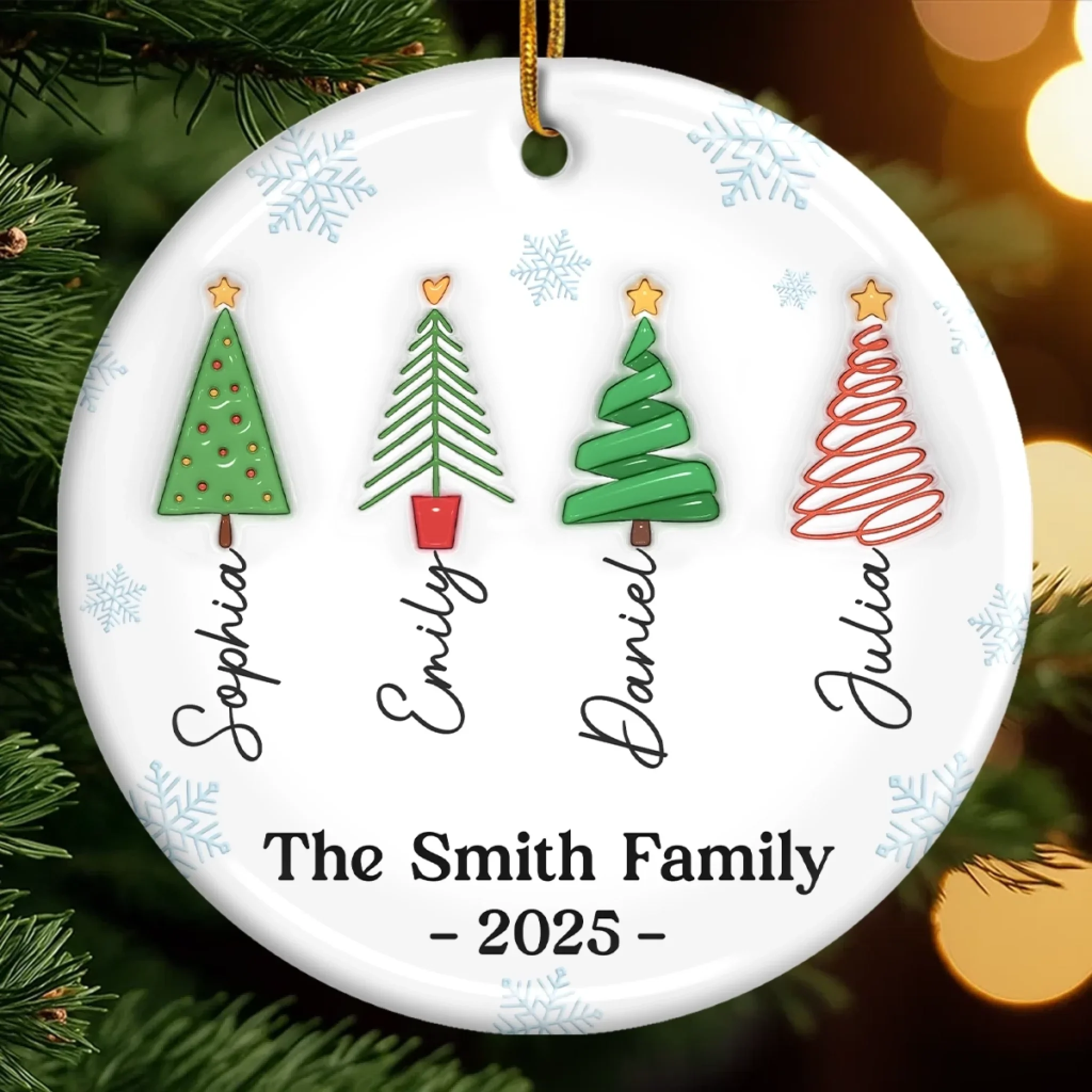 Custom Ceramic Ornament - Personalized Christmas Birthday Gifts For Mom, Dad, Brother, Sister, Kids - Our Festive Family Forest - Robaser