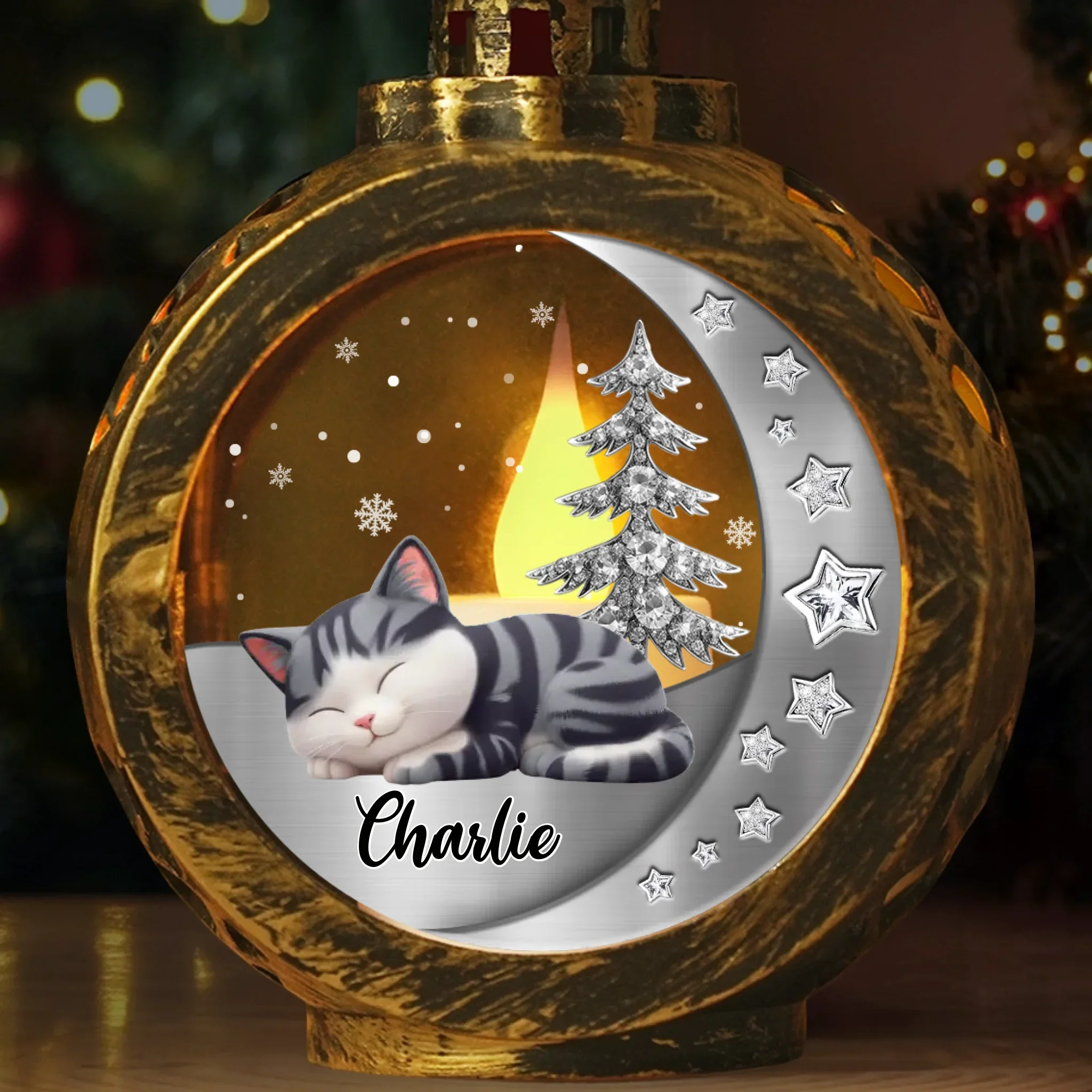 Custom Candlelight Lantern Ornament - Personalized Pet Christmas Memorial Sympathy Gifts For Cats - Purrs Light Our Nights - Robaser