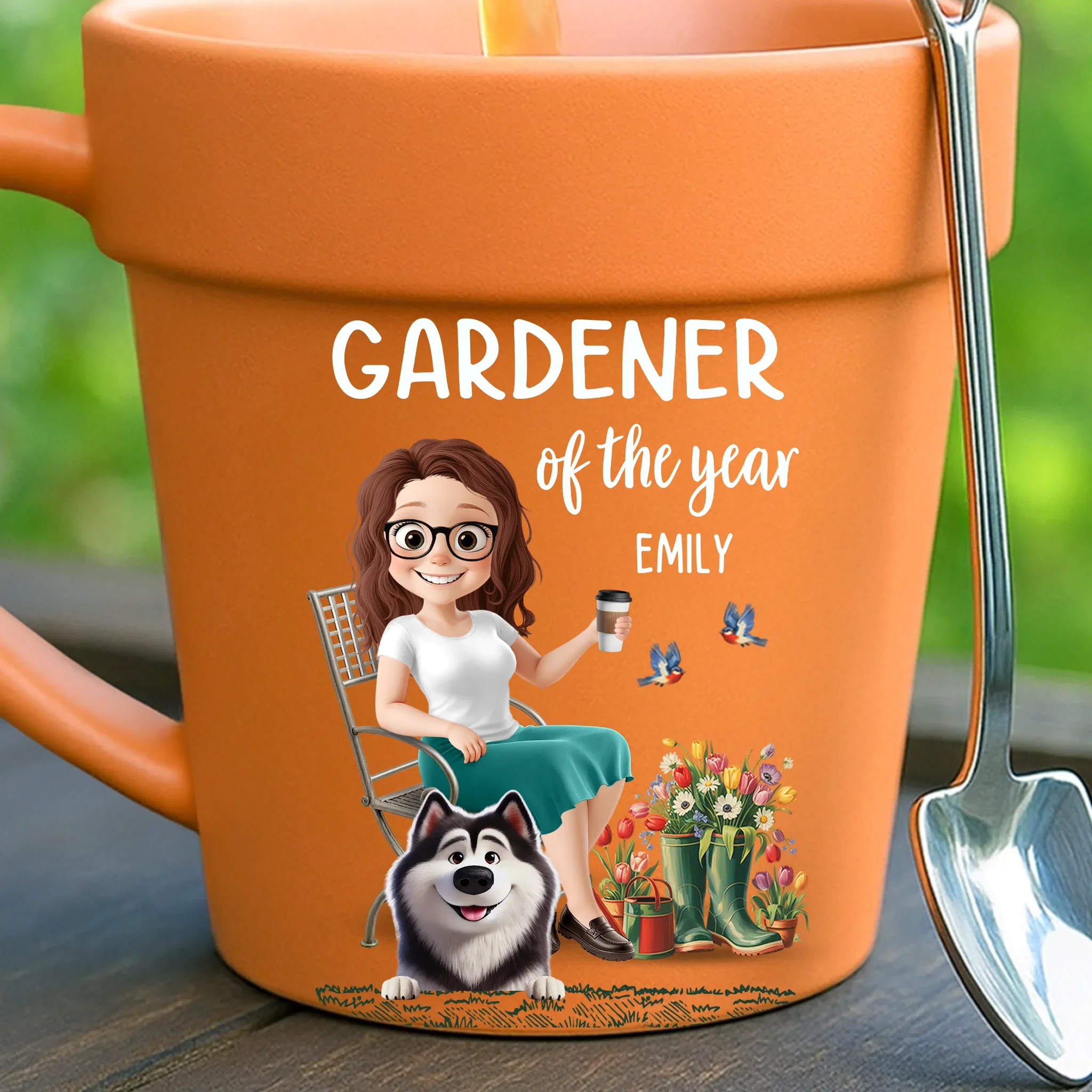 Custom Plant Pot Ceramic Mug - Personalized Garden Gifts For Gardeners, Dog Lovers, Dog Dad And Mom - Green Thumb, Golden Heart - Flower Pot Mug - Robaser