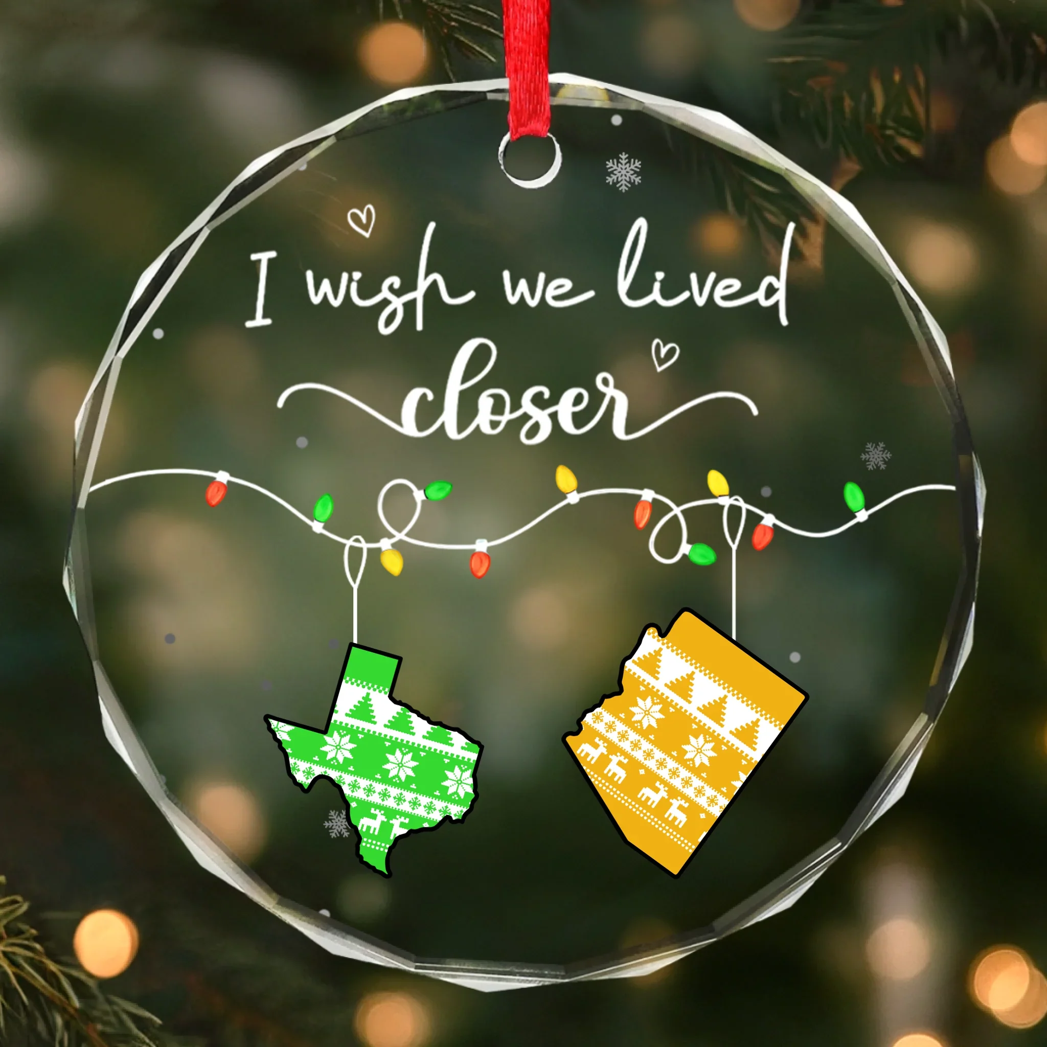 Custom Long Distance Circle Glass Ornament - Personalized Christmas Best Friend Birthday Gifts For Women, Besties, Sisters, BFF, Family - Wish We Were Closer Always - Robaser