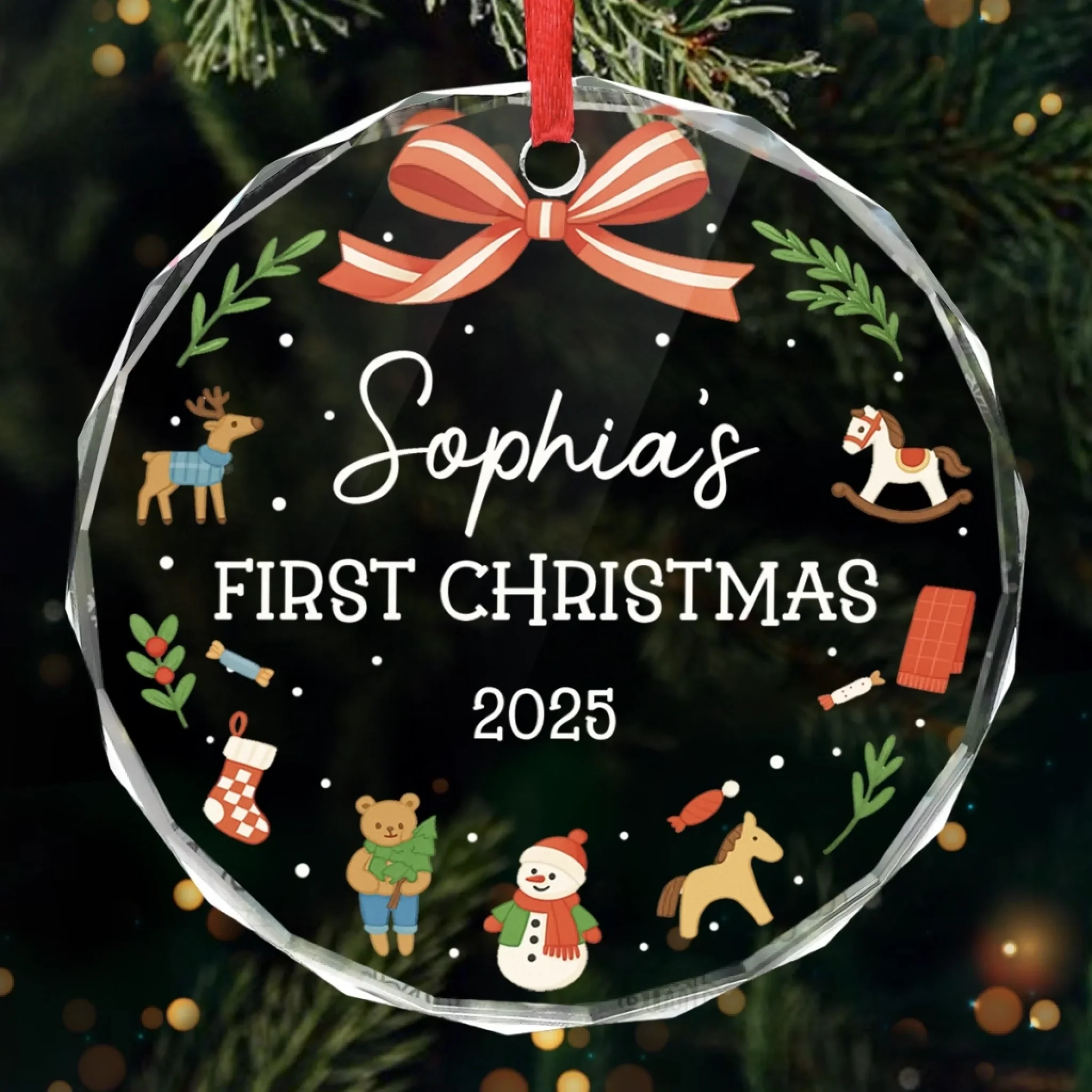 Custom Baby First Christmas Glass Ornament - Personalized Best Friend Christmas Birthday Gifts For Women, Besties, Sisters, BFF - Baby  s First Sparkle - Robaser