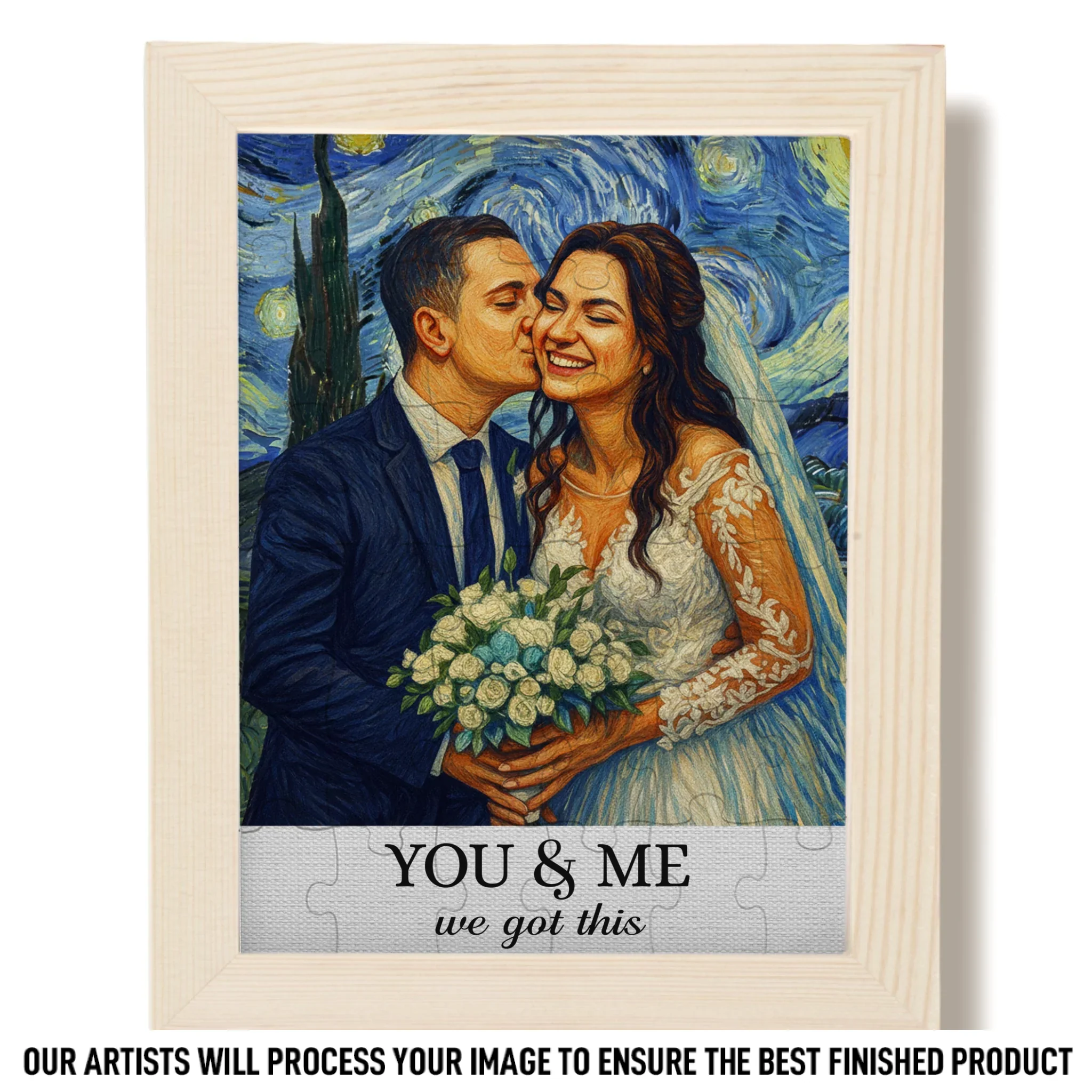 Custom Photo Starry Night Puzzle With Wooden Frame - Personalized Anniversary Wedding Gifts For Husband And Wife, Him And Her - A Masterpiece Made Of Love - Robaser