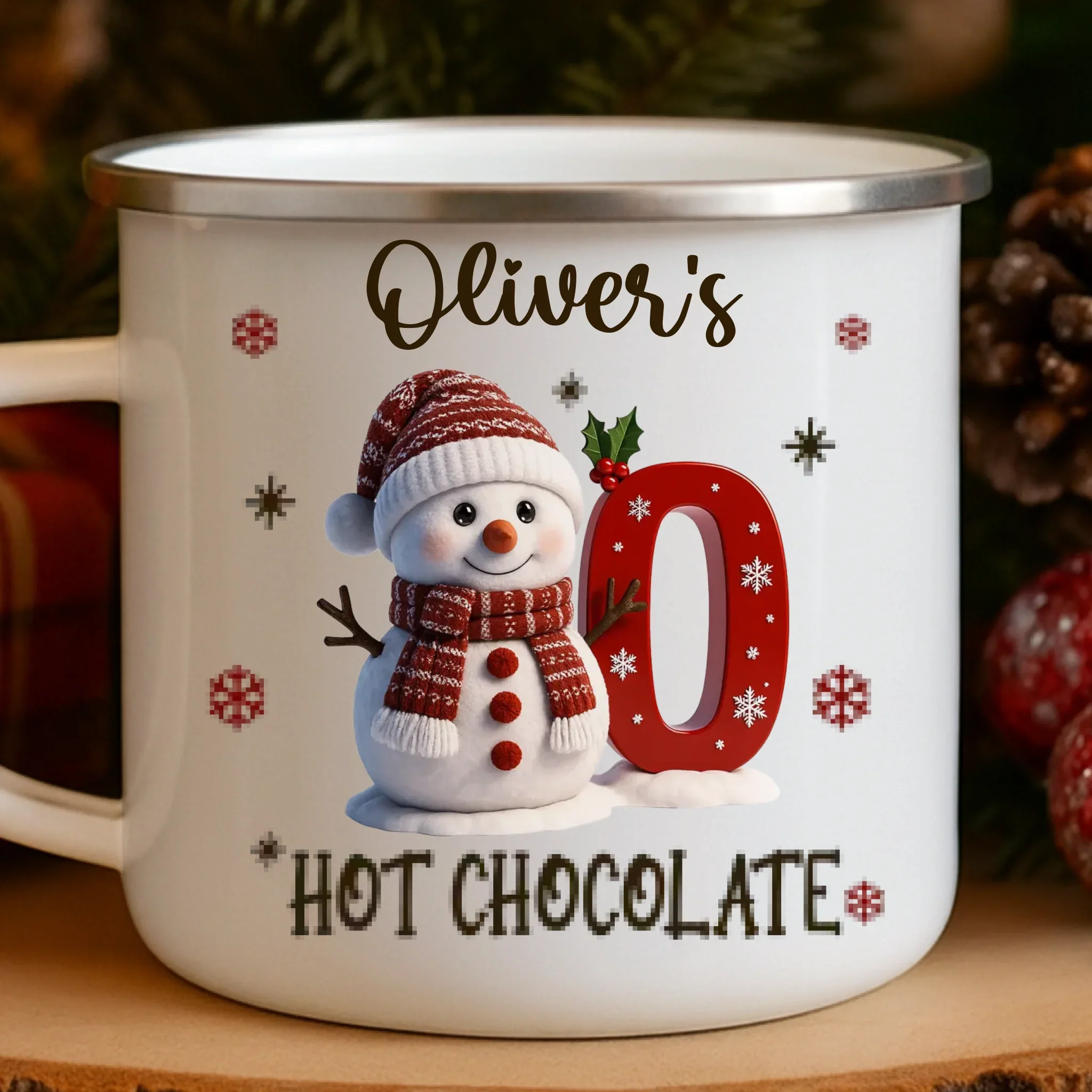 Custom Snowman Enamel Camping Mug - Personalized Christmas Birthday Gifts For Kids - Tiny Laughs Fill The Holiday Air - Robaser