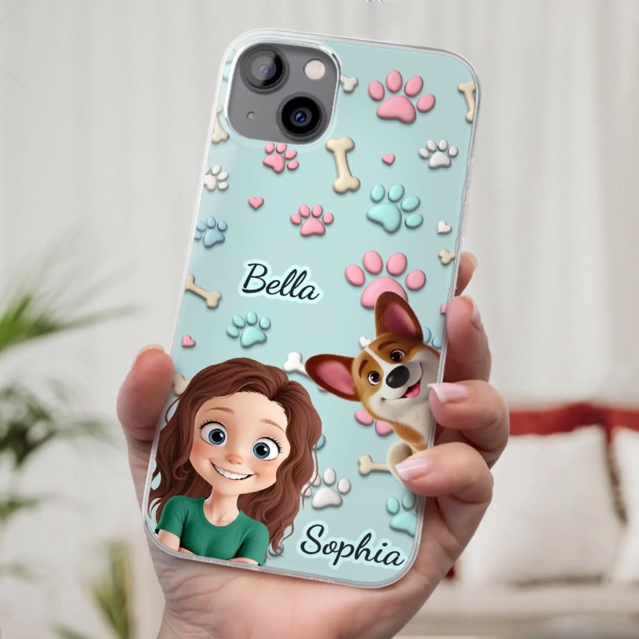 Custom 3D Inflated Effect Printed Clear Phone Case - Personalized Birthday Gifts For Dog Lovers, Dog Dad And Mom - Pawfect Moments Together - Robaser