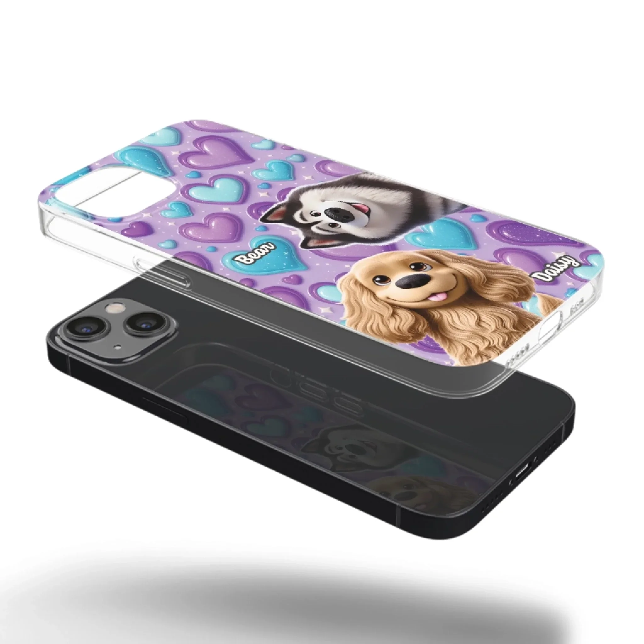 Custom 3D Inflated Effect Printed Clear Phone Case - Personalized Birthday Gifts For Dog Lovers, Dog Dad And Mom - Surrounded By Your Love - Robaser