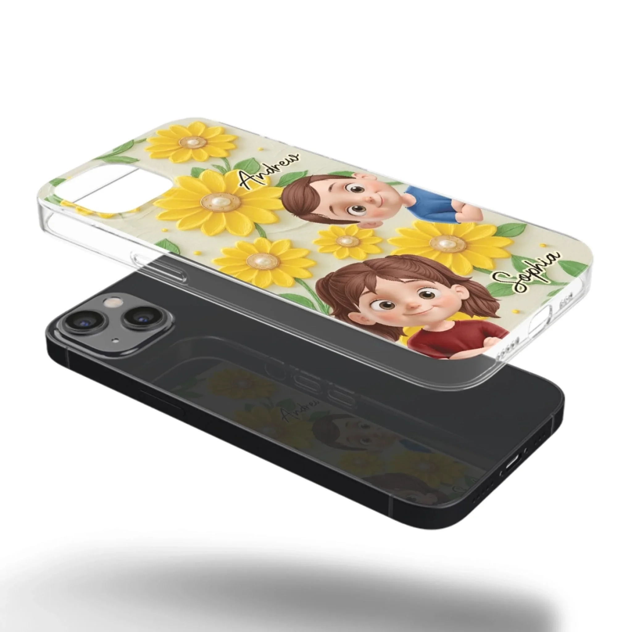Custom 3D Inflated Effect Printed Clear Phone Case - Personalized Birthday Gifts For Mom, Grandma - Blooming With Joy Together - Robaser