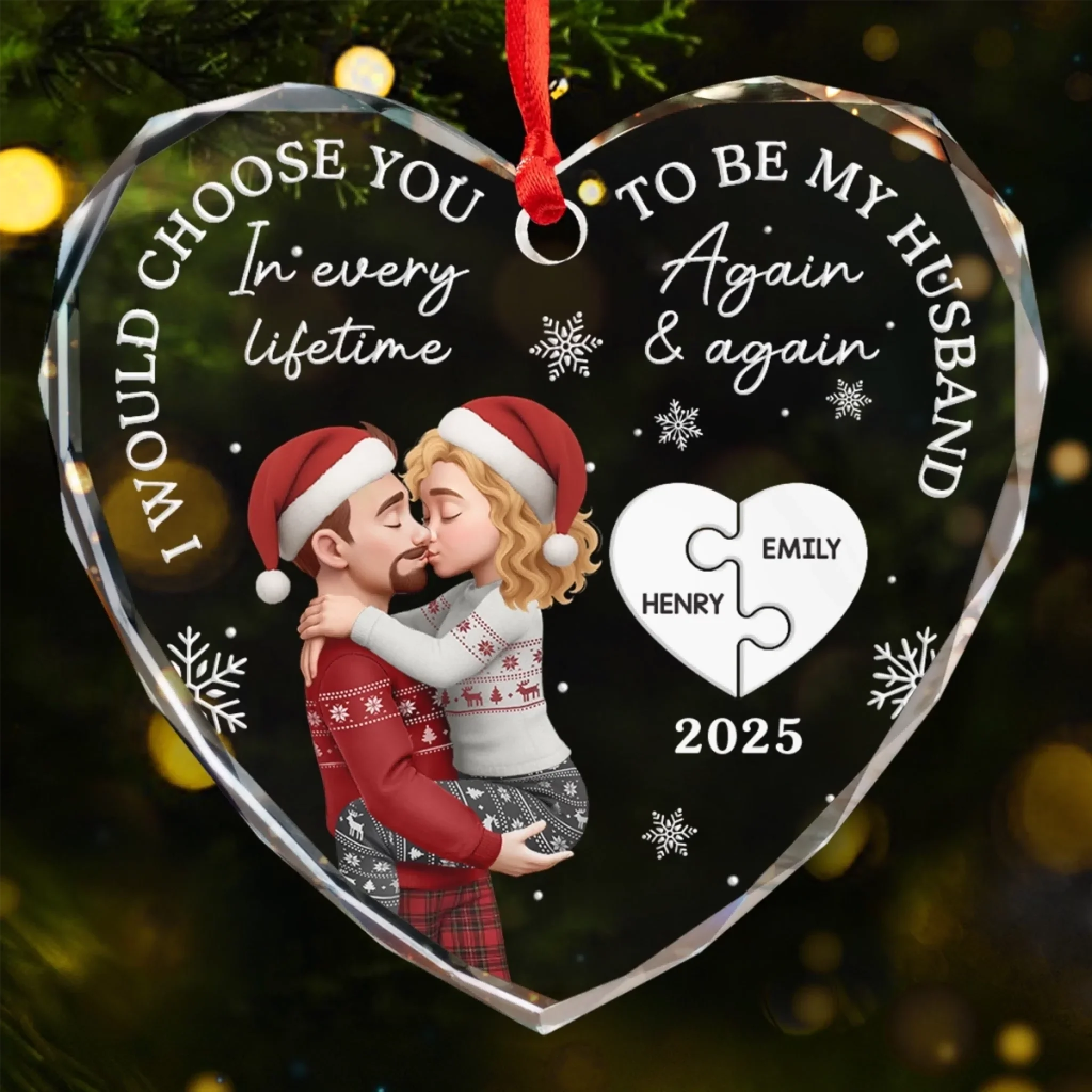 Custom Heart Glass Ornament - Personalized Anniversary Christmas Wedding Gifts For Husband And Wife, Him And Her - Love You More Each Day - Robaser