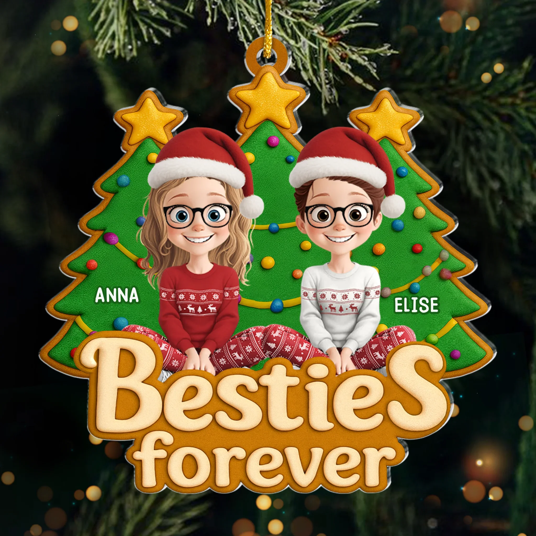 Custom Acrylic Ornament - Personalized Christmas Best Friend Birthday Gifts For Women, Besties, Sisters, BFF - Christmas Vibes With Besties - Robaser