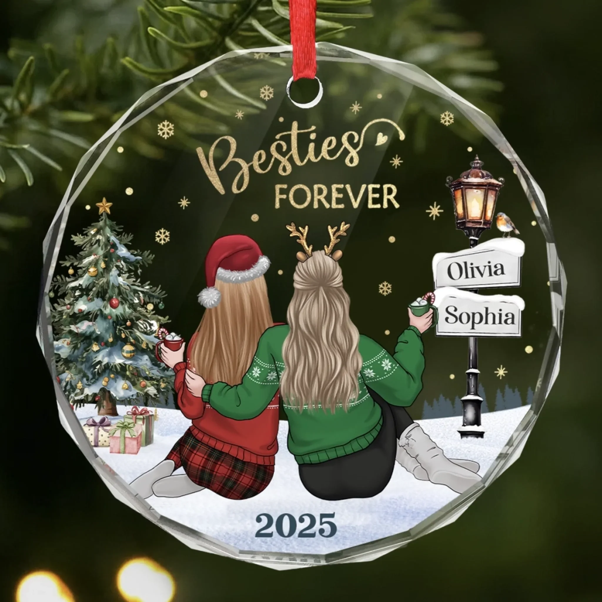 Custom Circle Glass Ornament - Personalized Best Friend Christmas Birthday Gifts For Women, Besties, Sisters, BFF - Laughing Through Every Little Chaos - Robaser