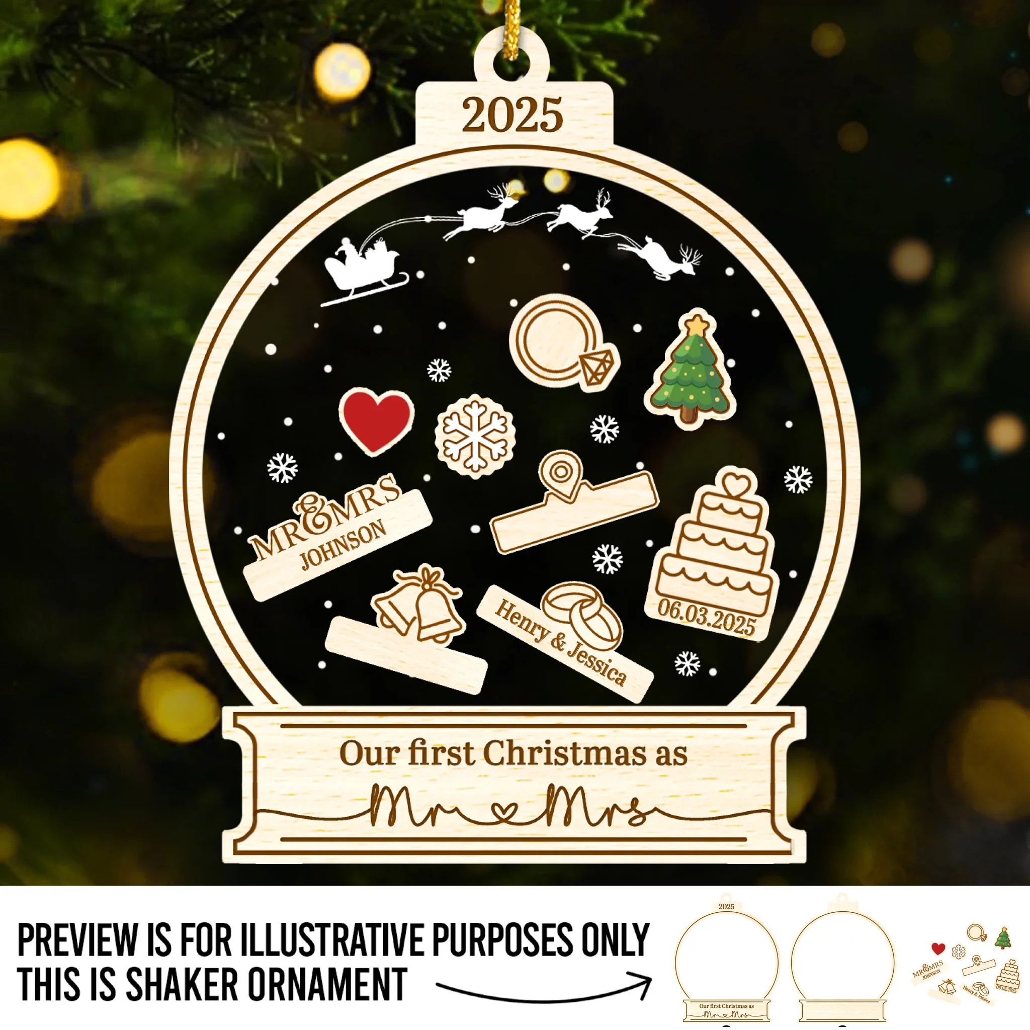 Custom 3 Layers Shaker Ornament - Personalized Anniversary Christmas Wedding Gifts For Husband And Wife, Him And Her - Newlyweds Under The Mistletoe - Robaser