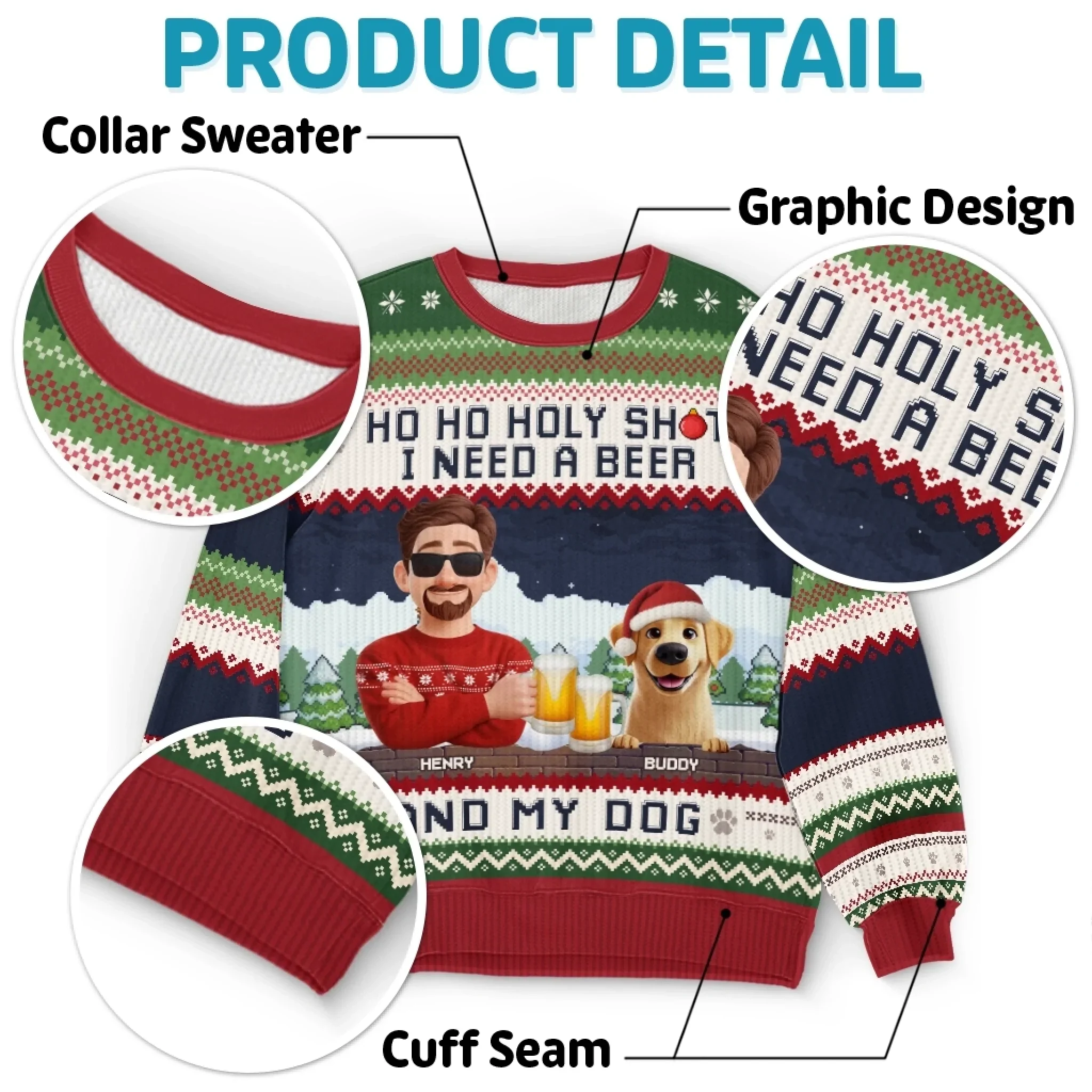 Custom Unisex Ugly Sweatshirt - Personalized  Christmas Birthday Gifts For Dog Lovers, Dog Dad And Mom - Dear Santa, Just Bring Beer - Robaser