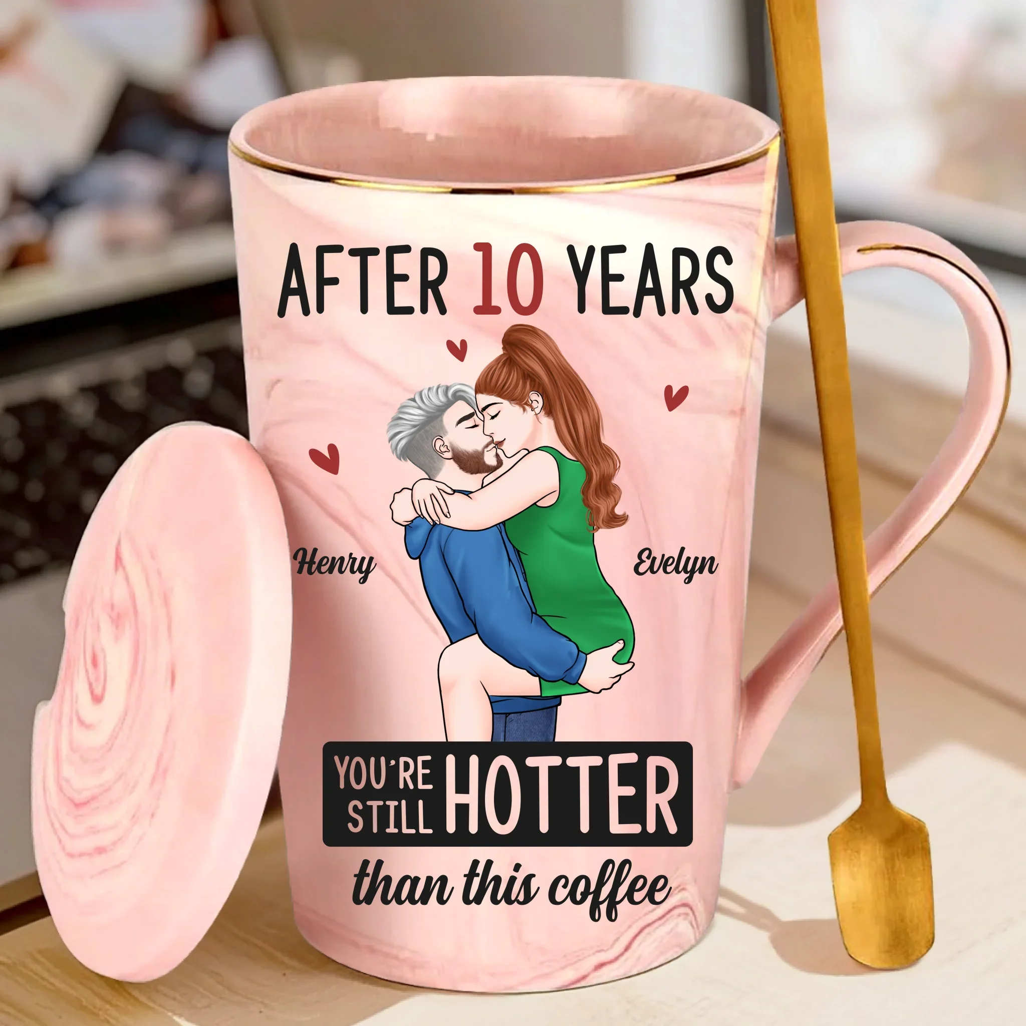 Custom 14oz Marble Mug - Personalized Anniversary Wedding Gifts For Husband And Wife, Him And Her - Hold Me Tight, Never Let Go - Robaser