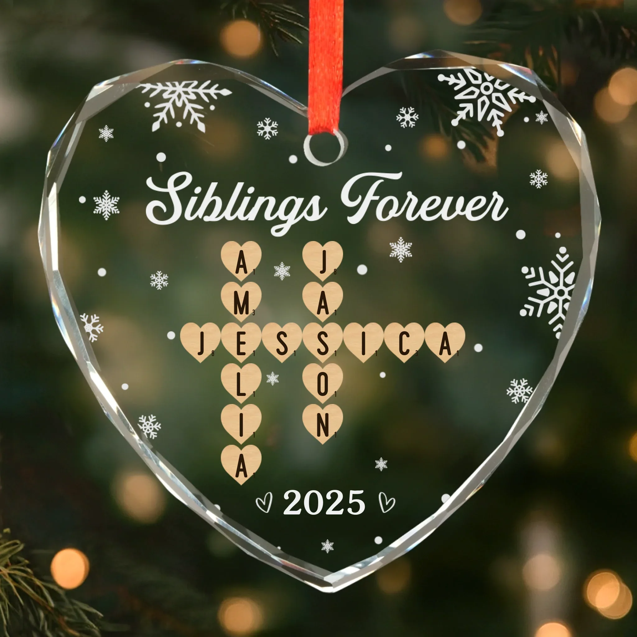 Custom Scrabble Circle Glass Ornament -  Personalized Christmas Birthday Gifts For Mom, Dad, Brother, Sister, Kids - Where Hearts Feel At Home - Robaser
