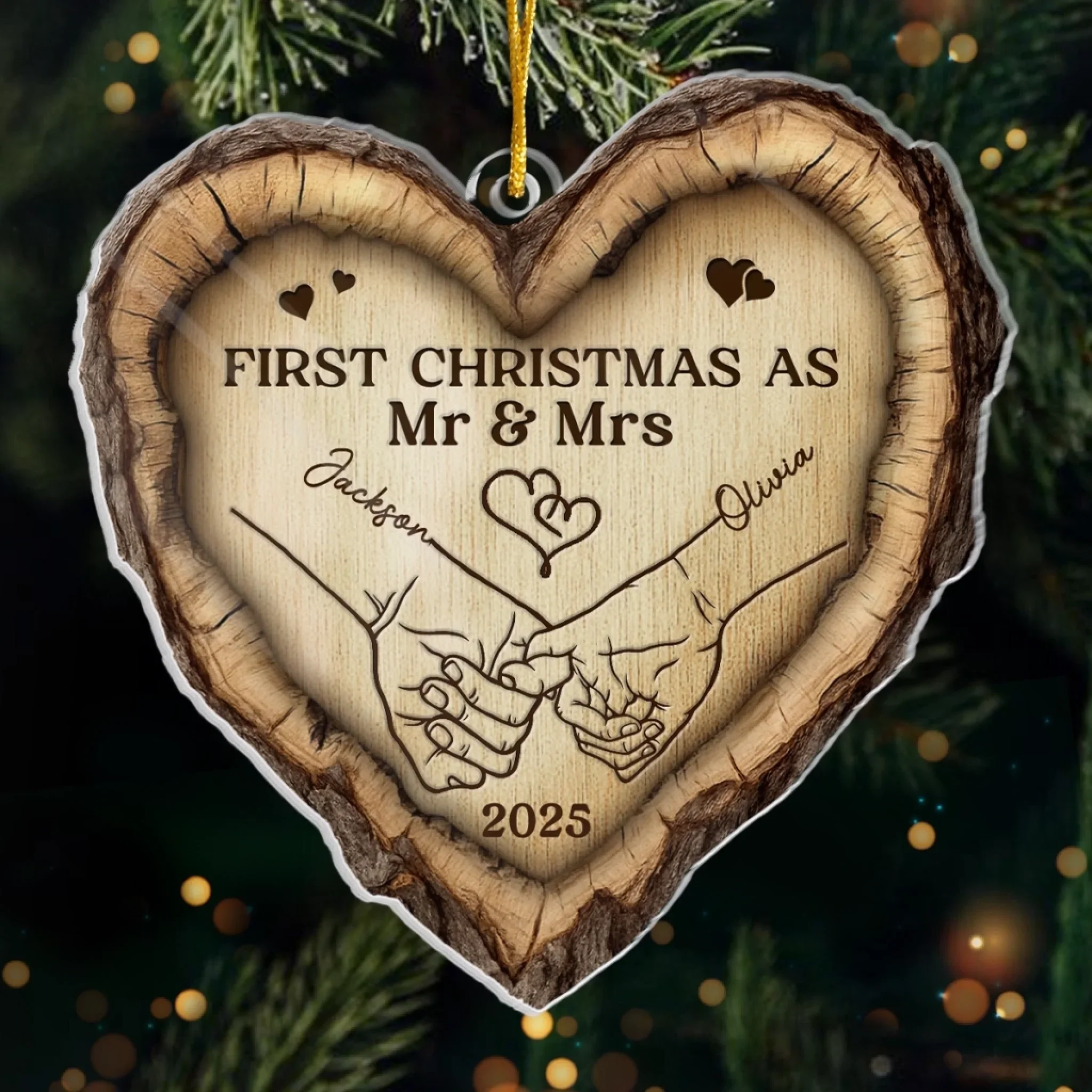 Custom Acrylic Ornament - Personalized Anniversary Christmas Wedding Gifts For Husband And Wife, Him And Her - Hand In Hand, Heart To Heart - Robaser