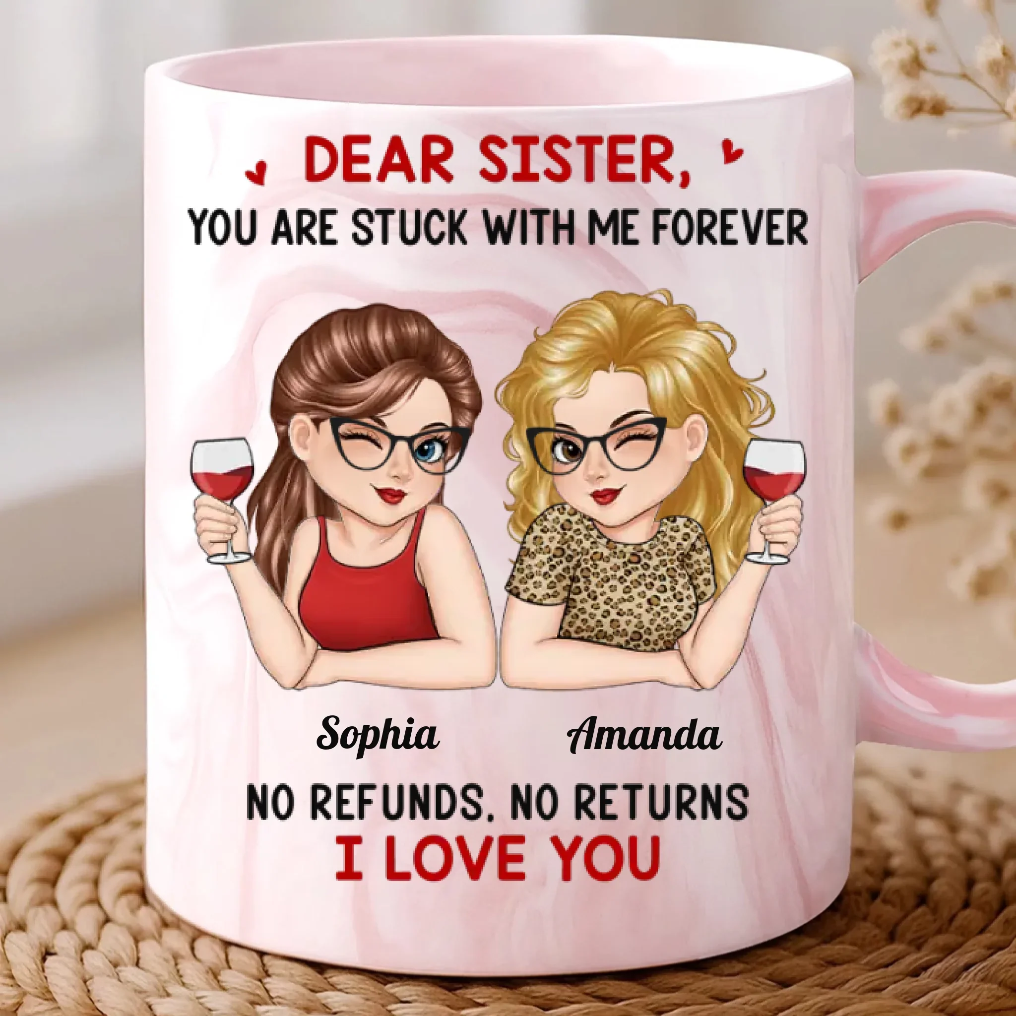 Custom 11oz Pink Marble Mug - Personalized Best Friend Birthday Gifts For Women, Besties, Sisters, BFF - I Smile Because You Are My Bestie - Robaser