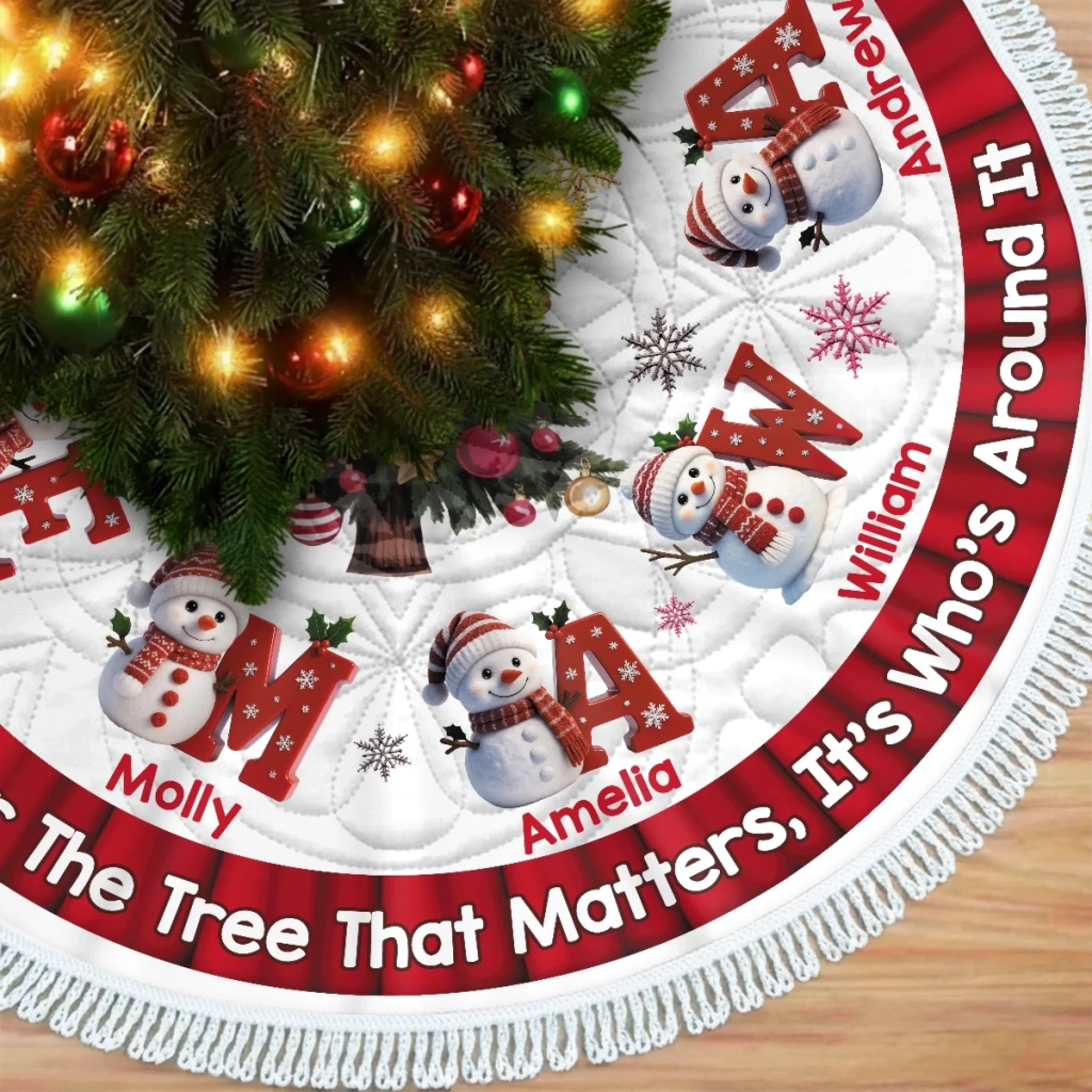 Custom Snowman Tree Skirt - Personalized Christmas Birthday Gifts For Mom, Dad, Brother, Sister, Kids - Hearts Shine Together This Christmas - Robaser