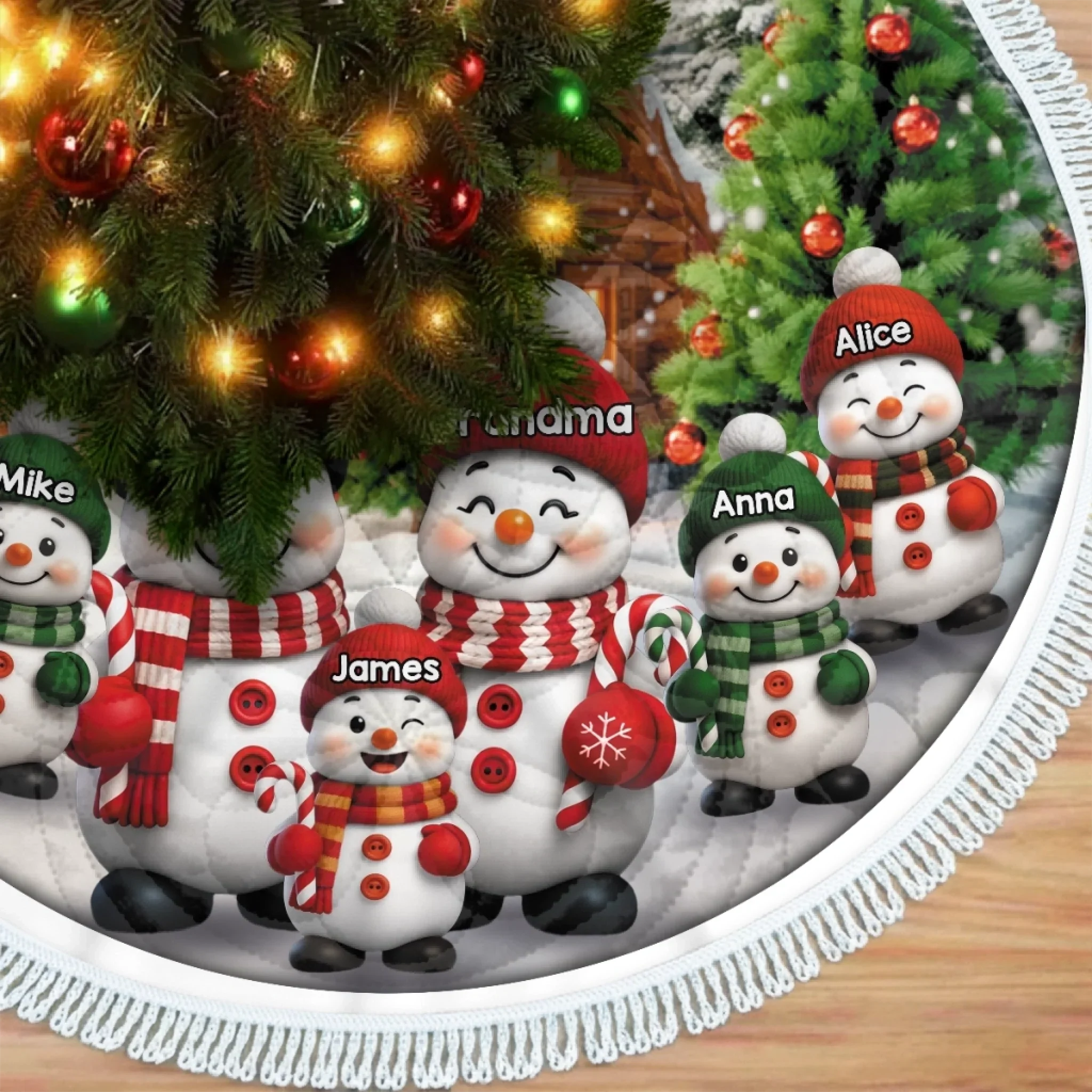 Custom Snowman Tree Skirt - Personalized Christmas Birthday Gifts For Grandma, Grandpa, Grandparents - Love Wrapped In Holiday Magic - Robaser