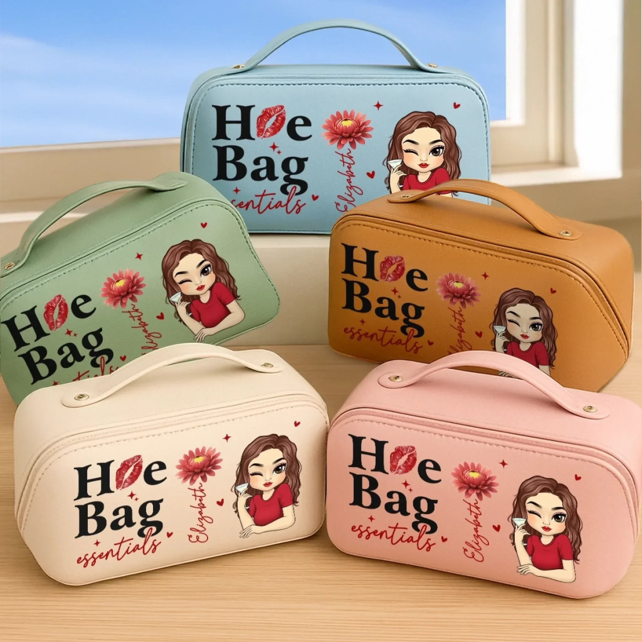 Custom PU Leather Travel Toiletry Bag - Personalized Birthday Gifts For Women, Besties, Sisters, BFF, Yourself - Stronger Each Day With My Journey - Robaser