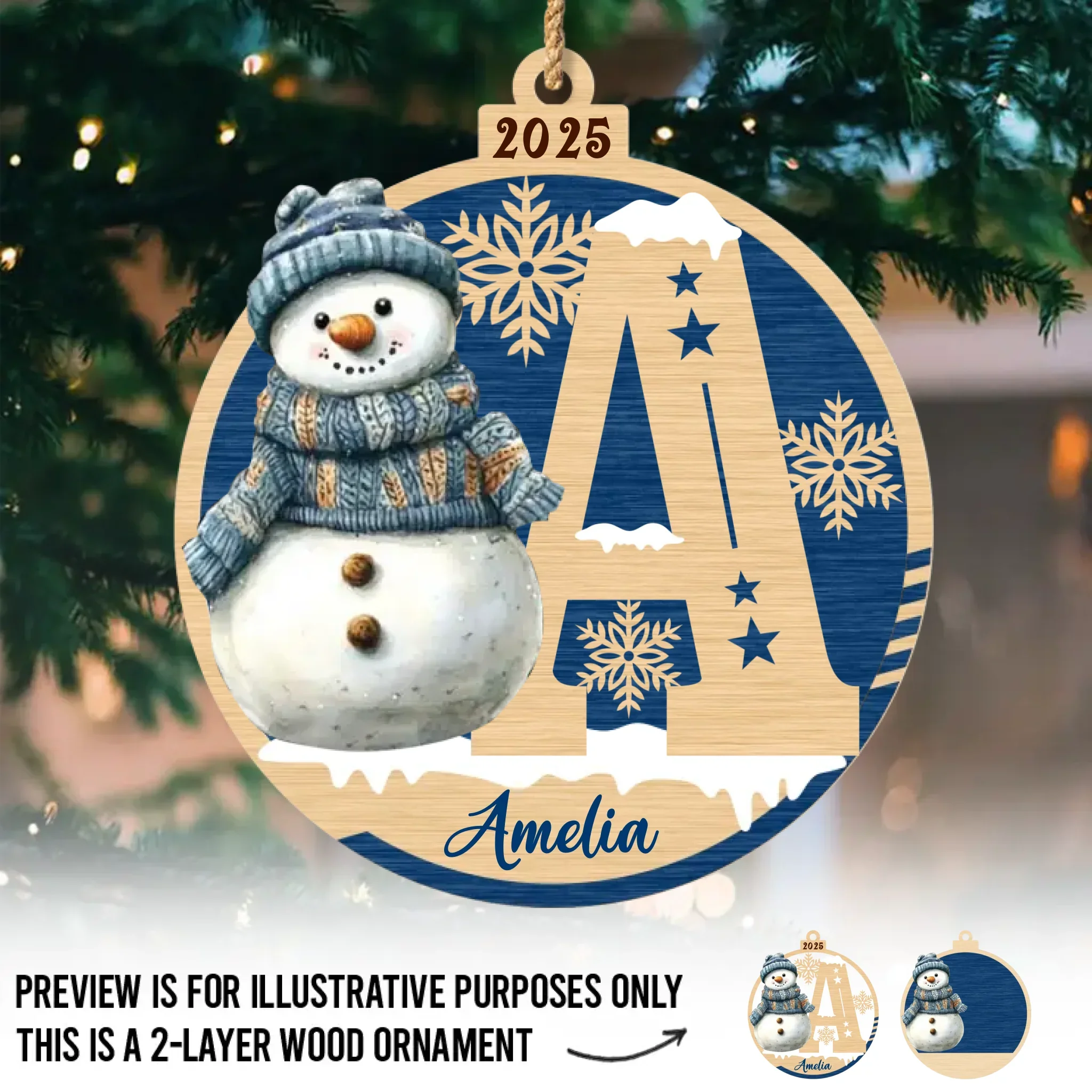 Custom Snowman Double Layer Wooden Ornament - Personalized Christmas Birthday Gifts For Mom, Dad, Brother, Sister, Kids - Where Love Feels Effortless - Robaser