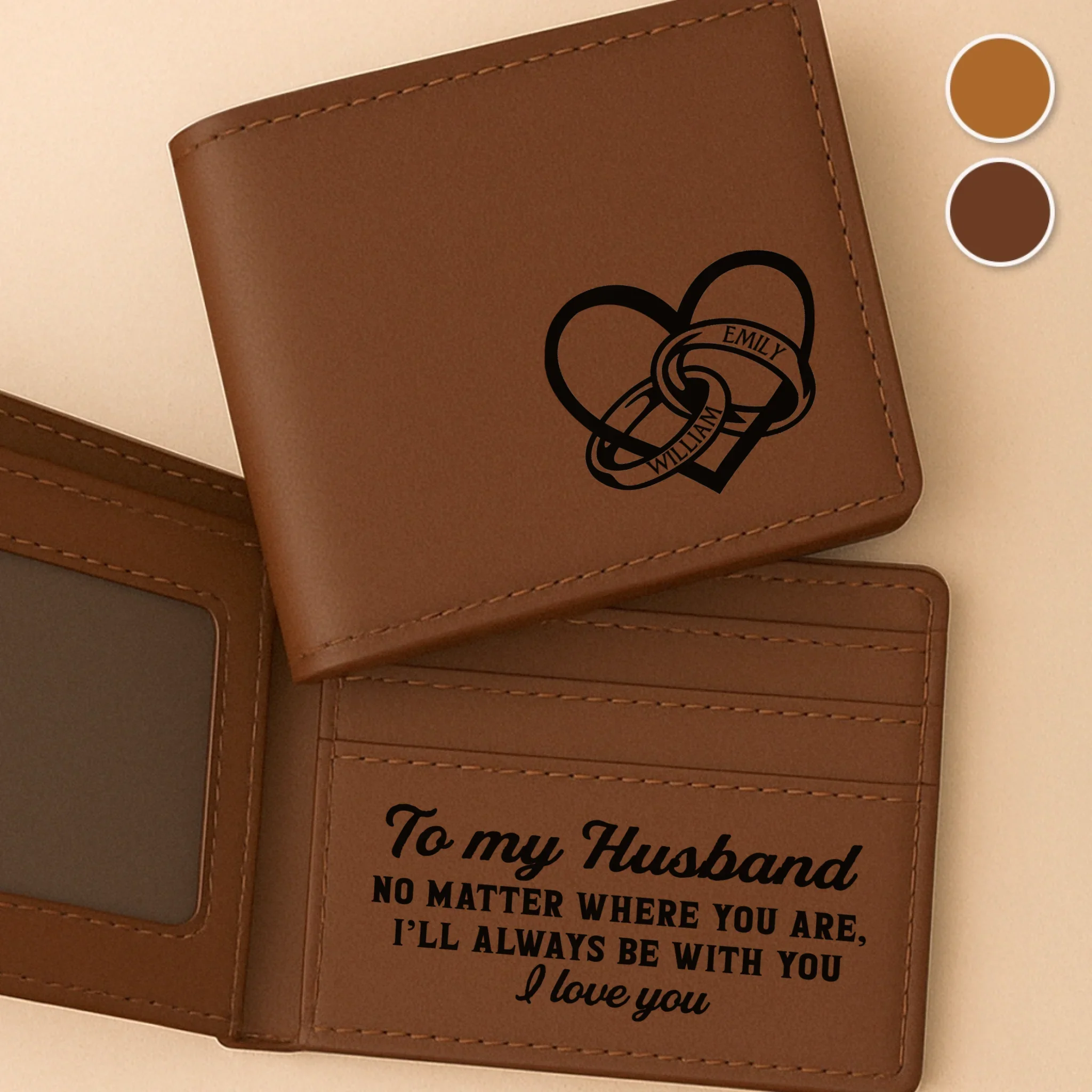 Custom Engraved Bifold Leather Wallet Two Sides - Personalized Anniversary Wedding Gifts For Husband And Wife, Him And Her - I Love You Then, I Love You Still - Robaser