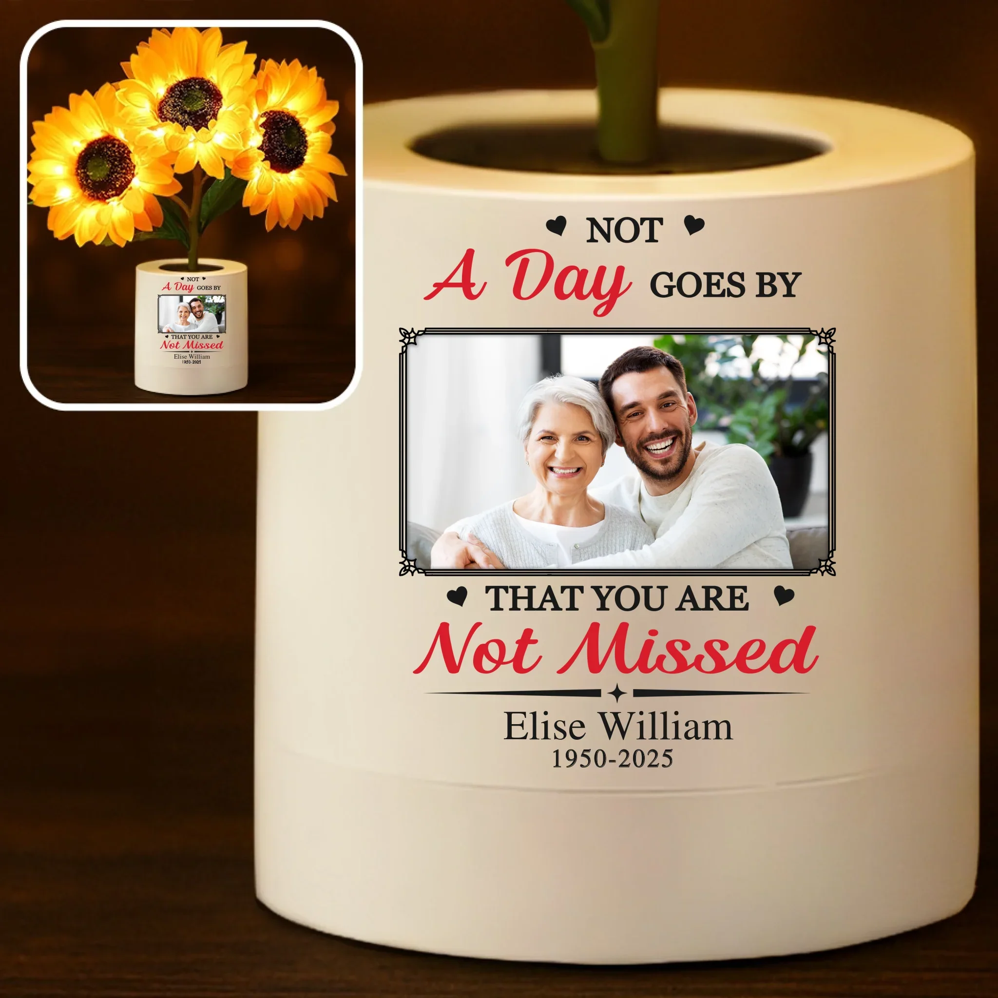 Custom Photo Sunflower Lamp Night Light - Personalized Memorial Sympathy Gifts For Loss Of Mom, Dad - Missing You Always - Robaser