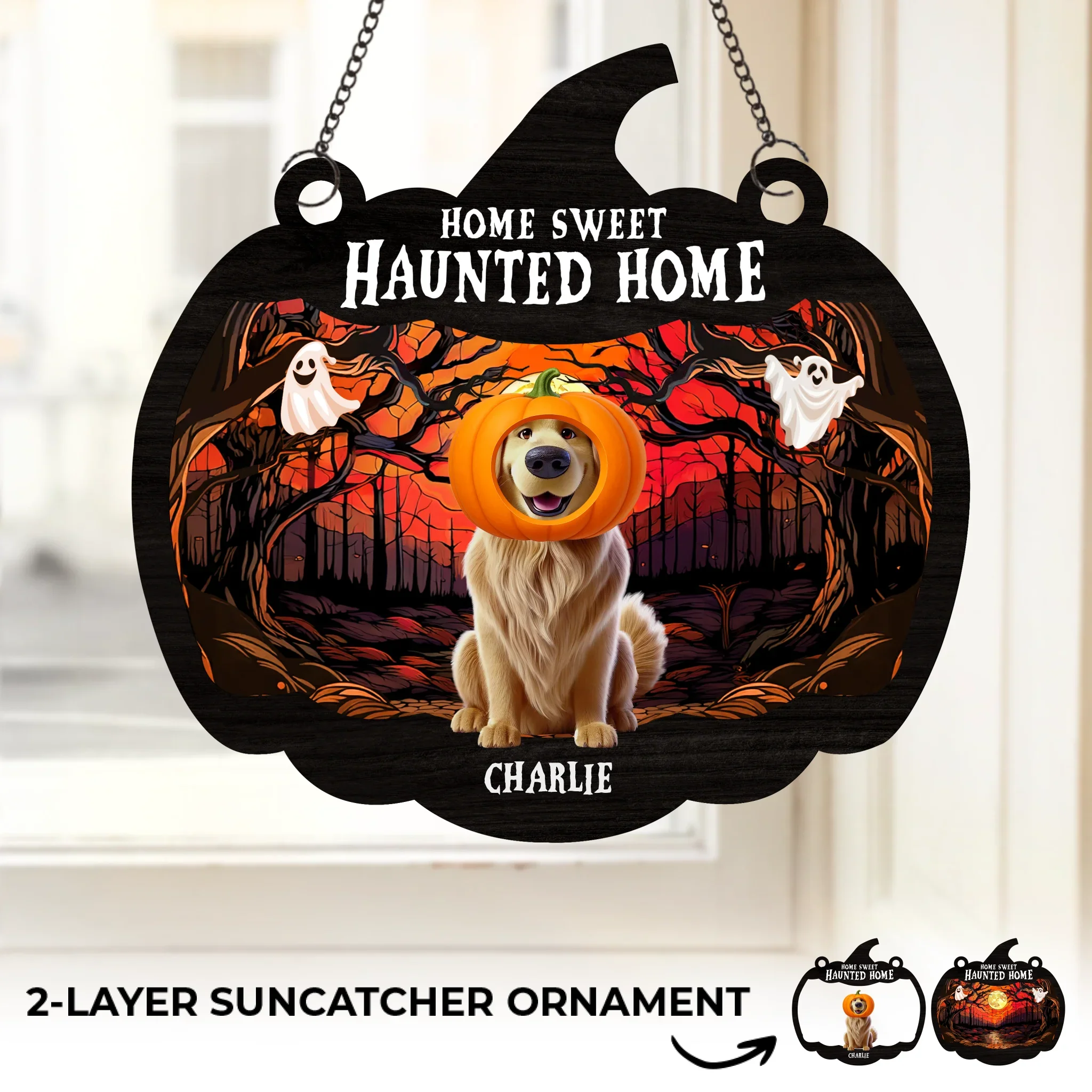 Custom Window Hanging Suncatcher Ornament - Personalized Halloween Birthday Gifts For Dog Cat Lovers, Dog Dad And Mom, Cat Owners - Welcome To Our Spooky Squad - Robaser