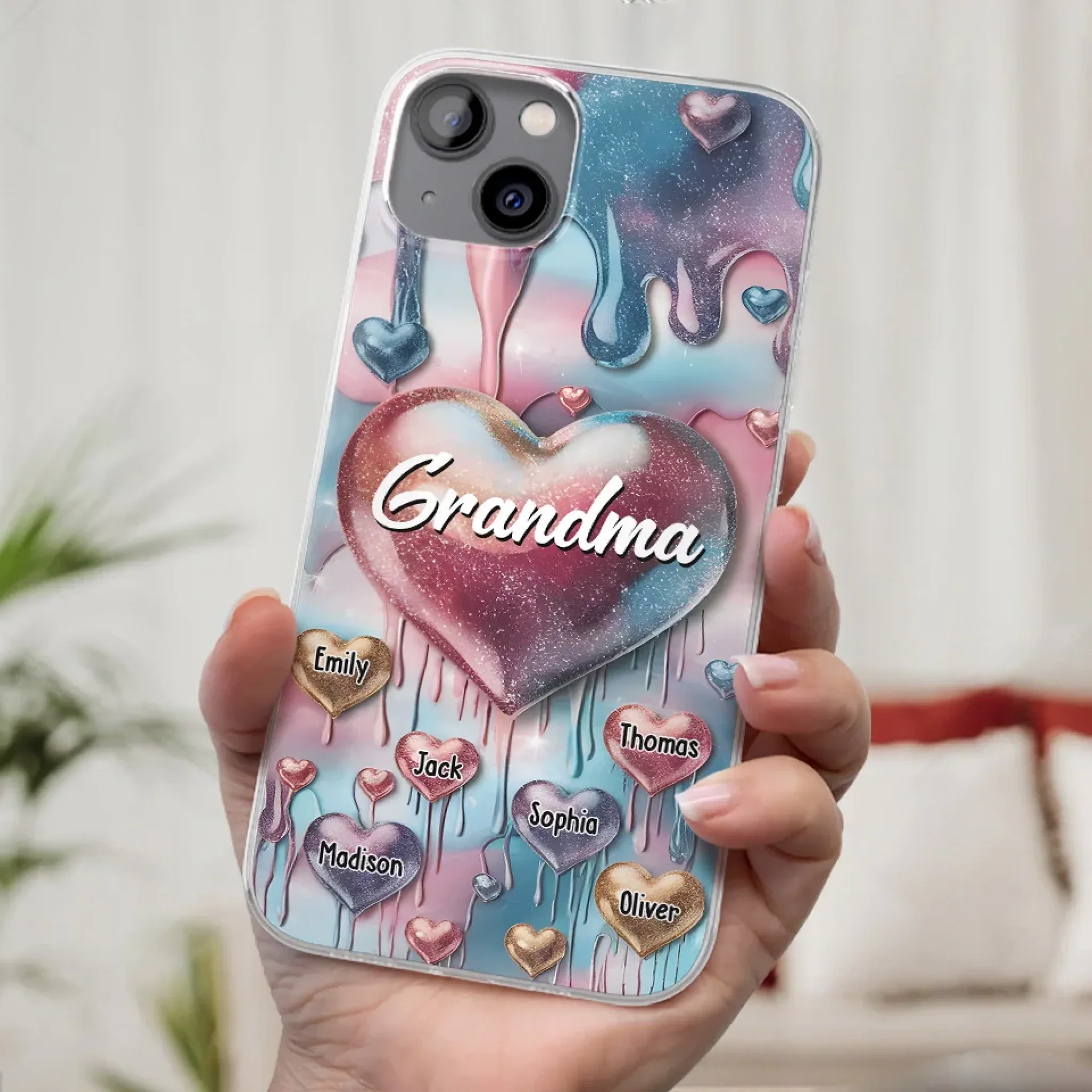 Forever In Grandmother's Heart - Family Personalized Custom 3D Inflated Effect Printed Clear Phone Case - Gift For Mom, Grandma - Robaser