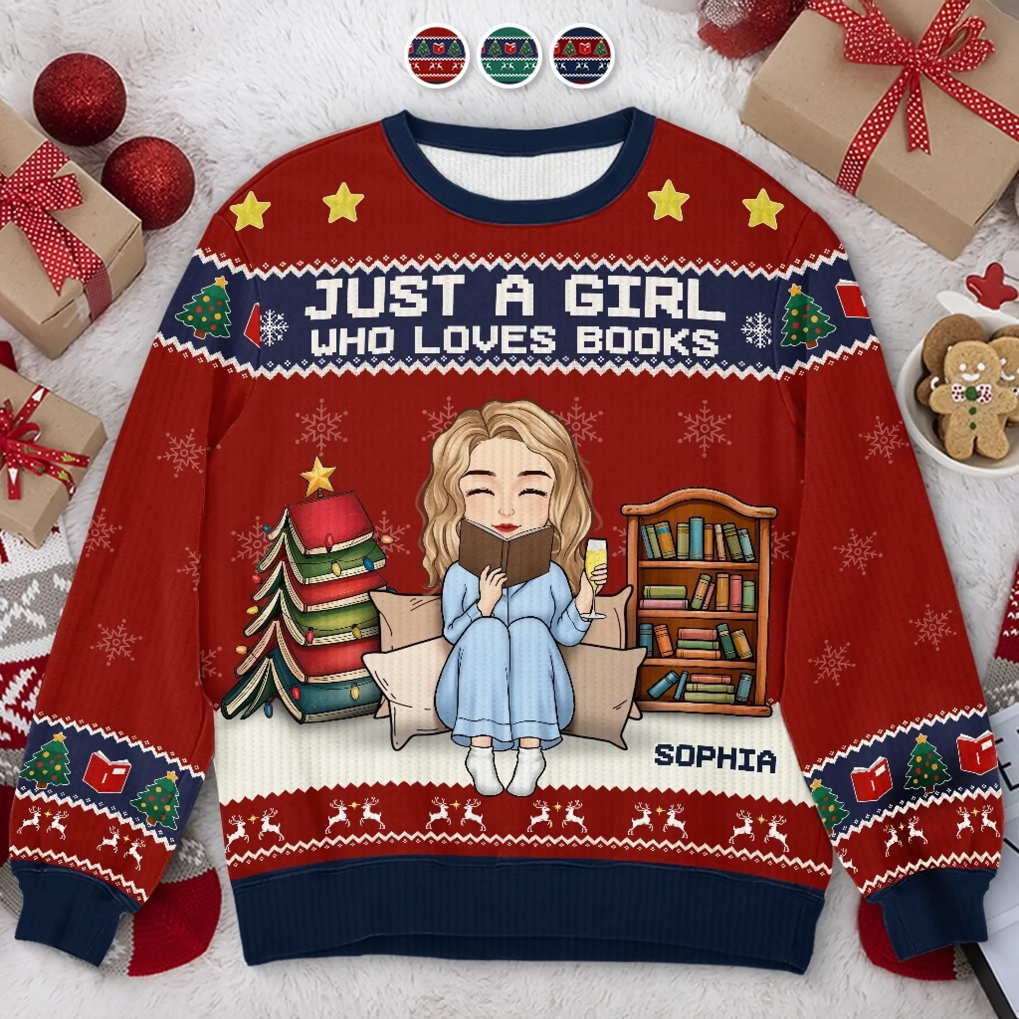 Custom Unisex Ugly Sweatshirt - Personalized  Christmas Bookish Gifts For Book Lovers, Bookworms, Readers - All I Want Are Books - Robaser