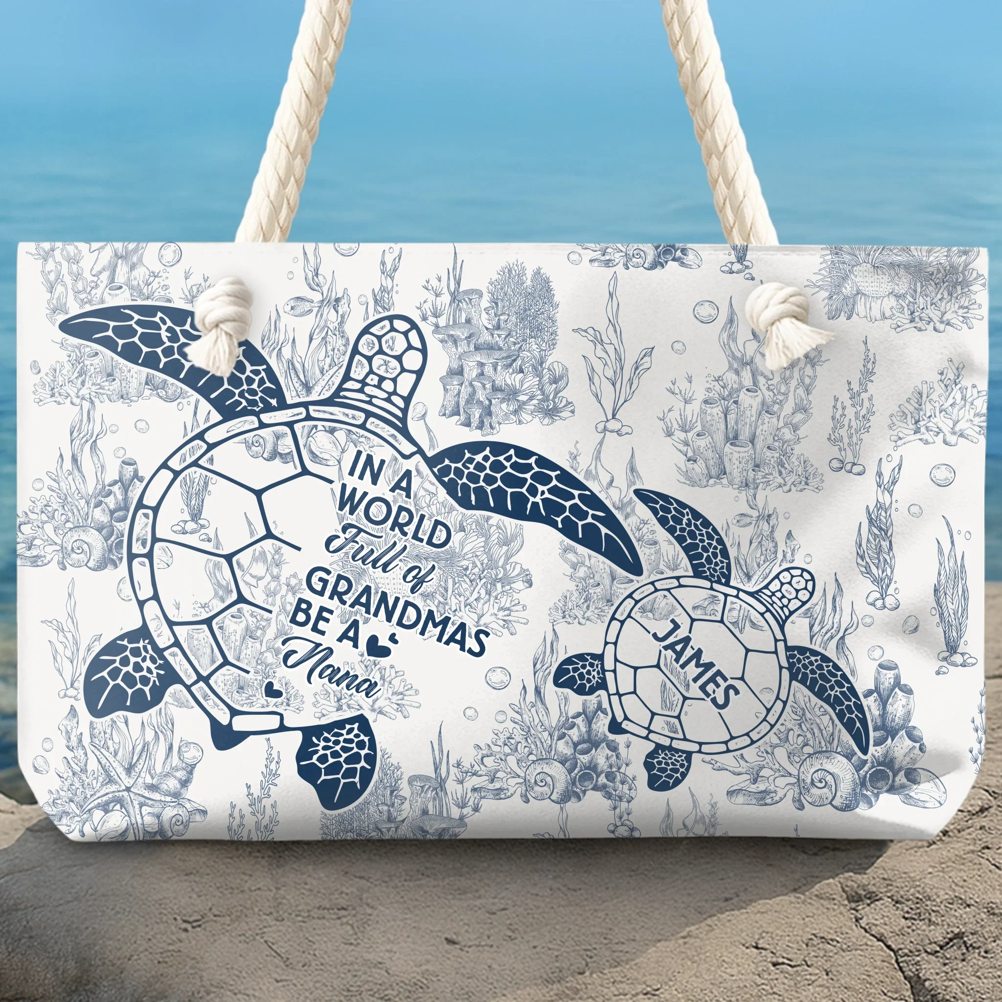 Custom Canvas Beach Bag - Personalized Summer Vacation And Travel Gifts For Women, Grandma - Turtle Crew Needs A Nana - Robaser