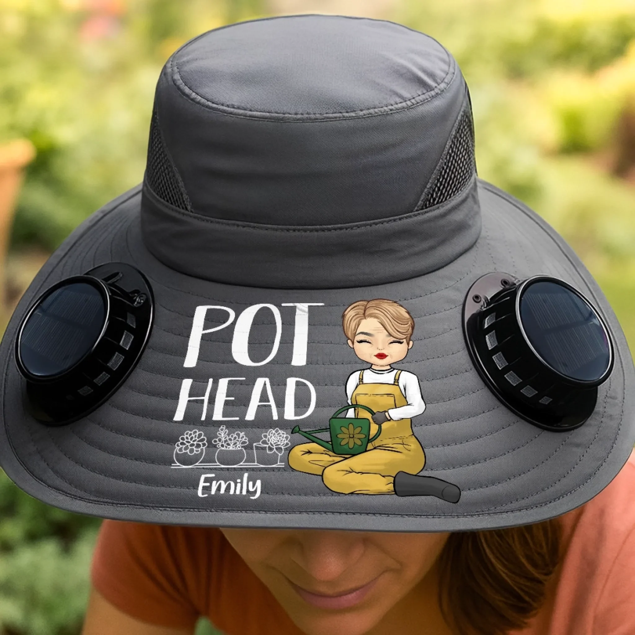 Custom Hat With Fans Solar Power - Personalized Garden Gifts For Gardeners - Crazy Plant Lady Vibes - Robaser