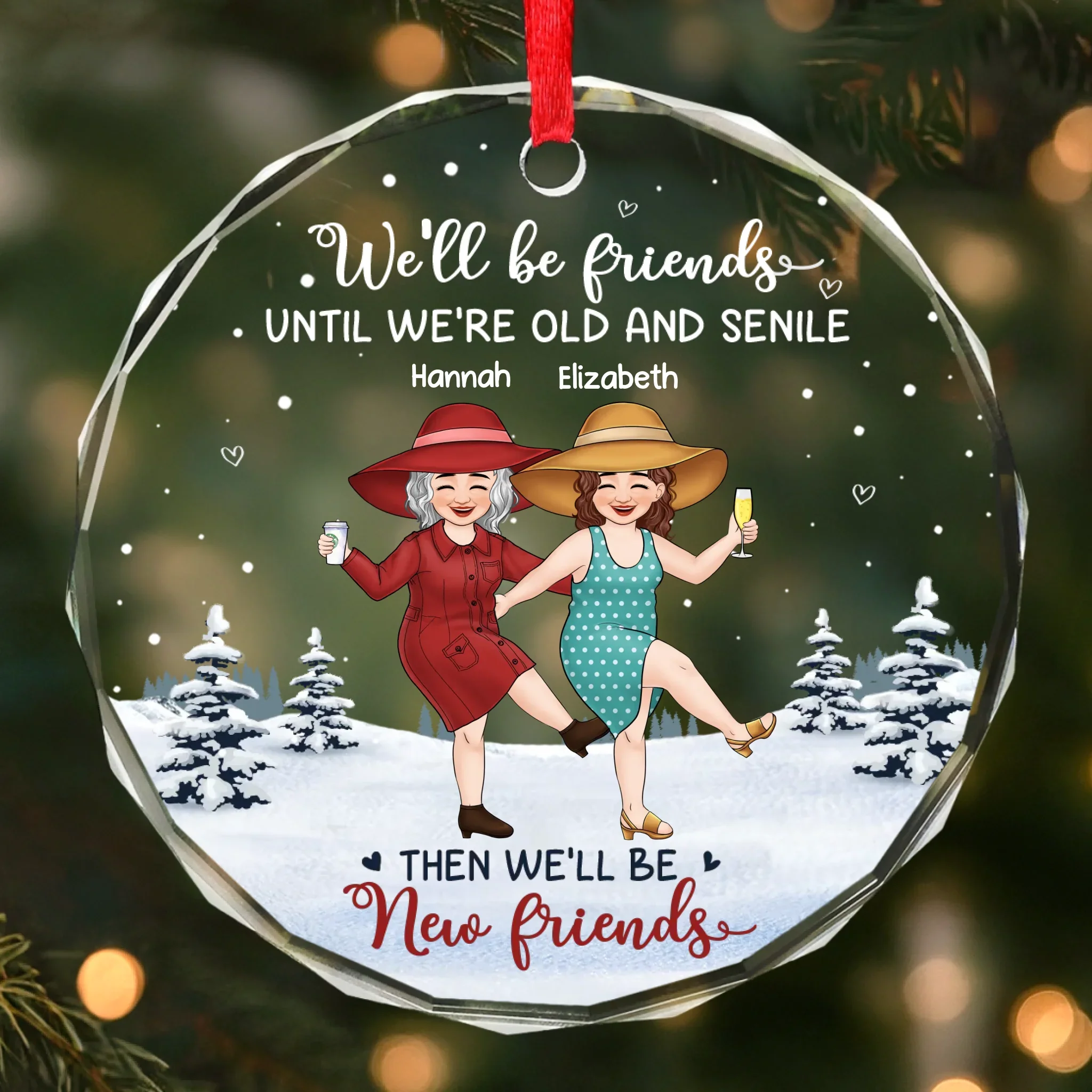 Custom Circle Glass Ornament - Personalized Best Friend Christmas Birthday Gifts For Women, Besties, Sisters, BFF - Still Laughing After All These Years - Robaser