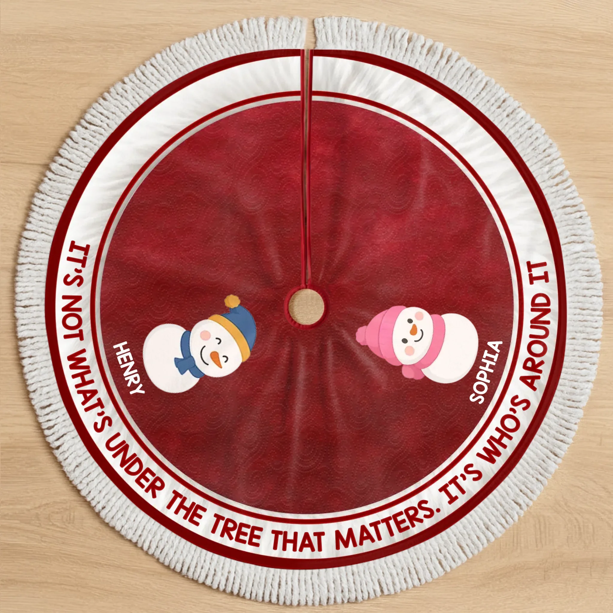 Custom Snowman Tree Skirt - Personalized Christmas Birthday Gifts For Mom, Dad, Brother, Sister, Kids - Warm Winter Wishes - Robaser