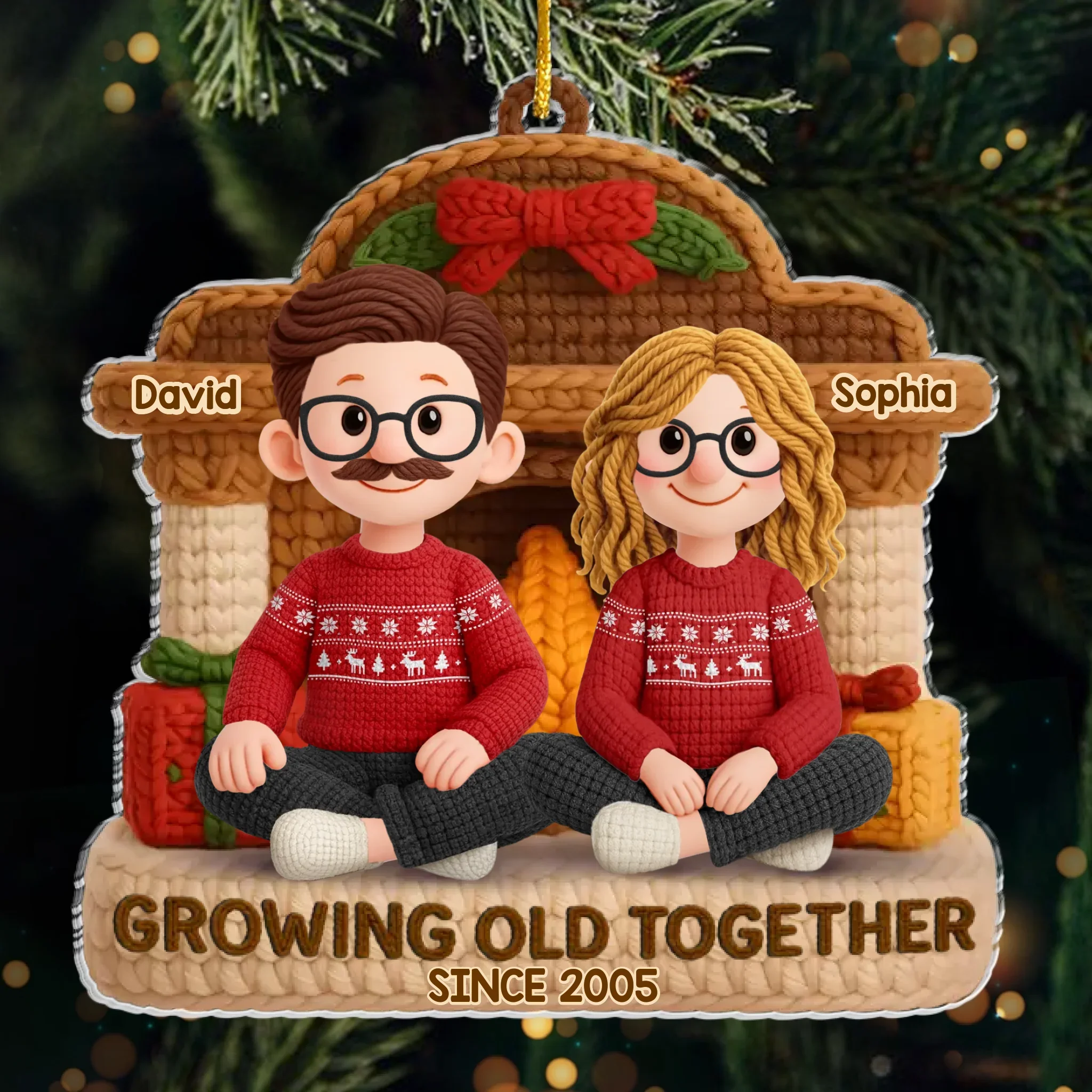 Custom Crochet Acrylic Ornament - Personalized Anniversary Christmas Wedding Gifts For Husband And Wife, Him And Her - Crochet Couple, Knitted In Time - Robaser