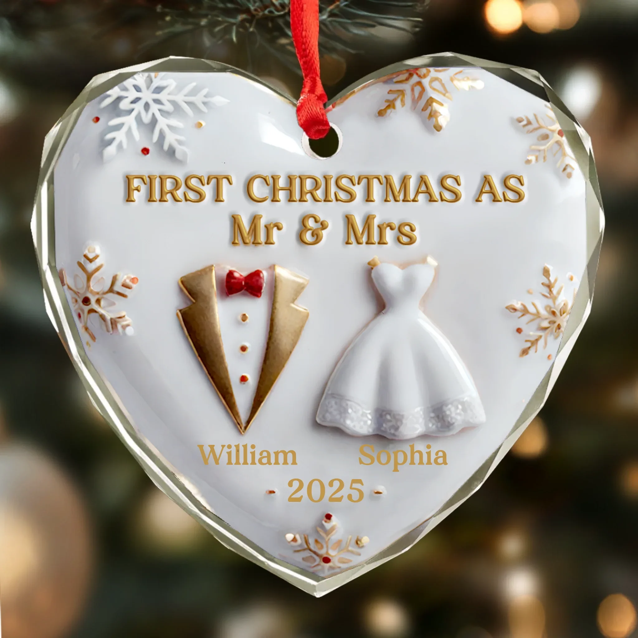 Custom Heart Glass Ornament - Personalized Anniversary Christmas Wedding Gifts For Husband And Wife, Him And Her - Our First Christmas Together - Robaser