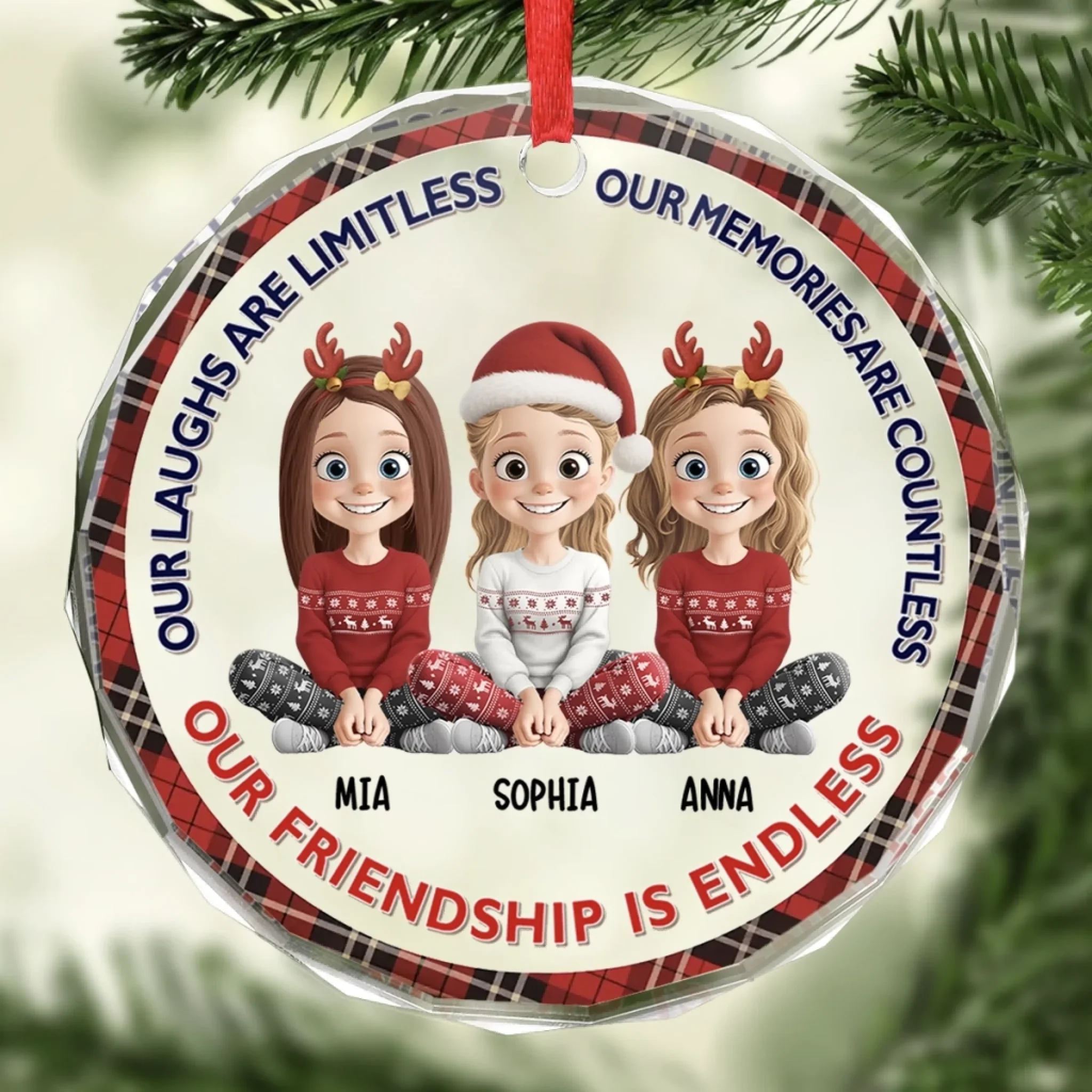 Custom Circle Glass Ornament - Personalized Christmas Best Friend Birthday Gifts For Women, Besties, Sisters, BFF - Our Friendship Is Endless - Robaser