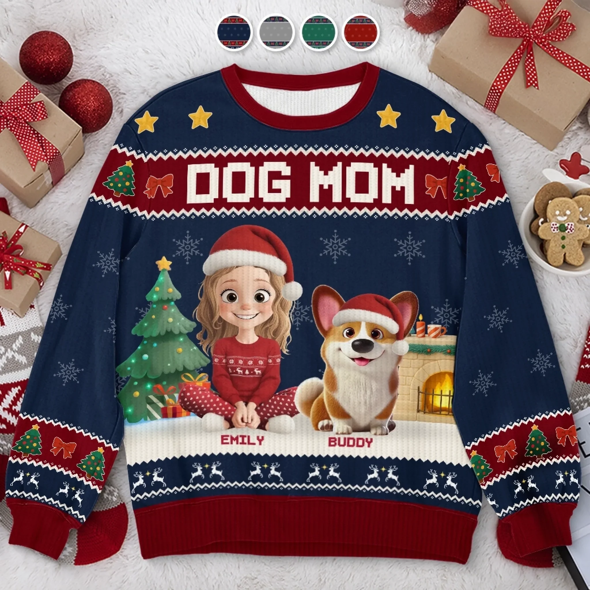 Custom Unisex Ugly Sweatshirt - Personalized  Christmas Birthday Gifts For Dog Cat Lovers, Dog Dad And Mom, Cat Owners - Santa  s Favorite Dog Mom - Robaser