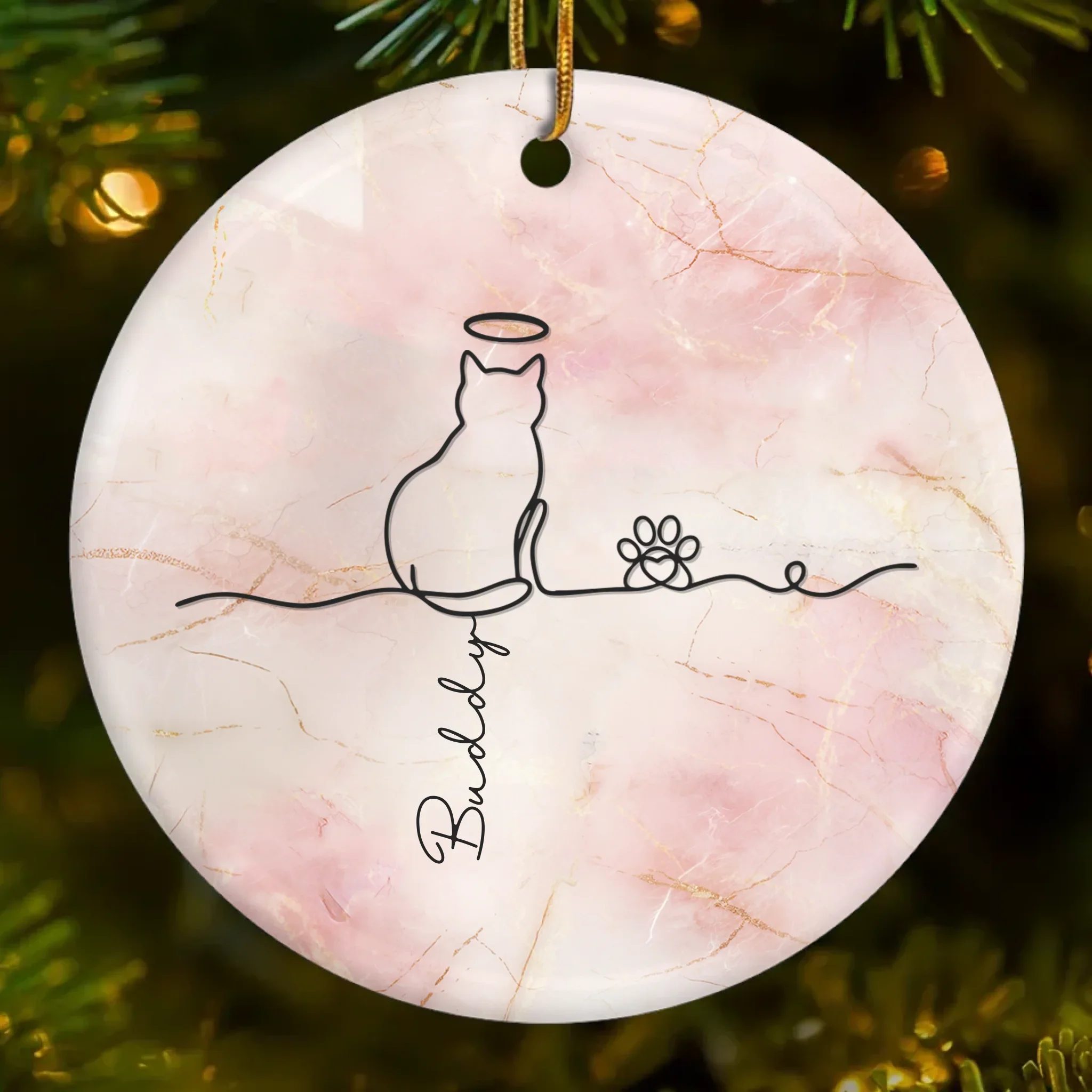 Custom Ceramic Ornament - Personalized Christmas Memorial Sympathy Gifts For Cats - Feline Family Forever - Robaser