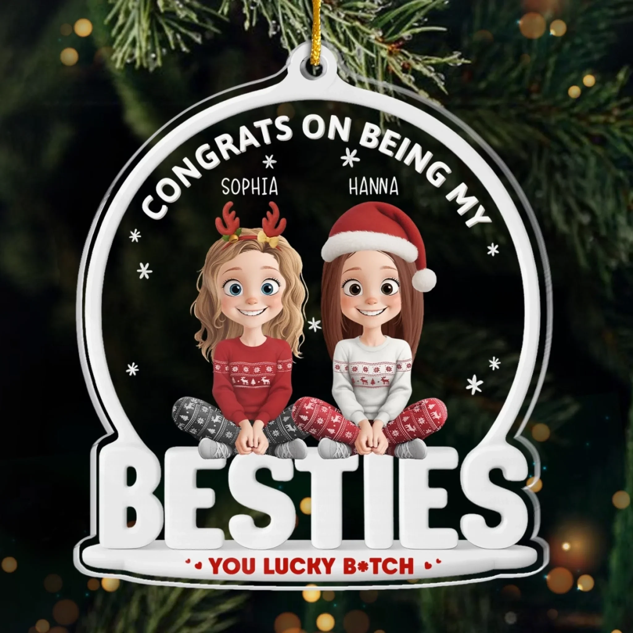 Custom Acrylic Ornament - Personalized Christmas Best Friend Birthday Gifts For Women, Besties, Sisters, BFF - Congrats On Being My Besties - Robaser